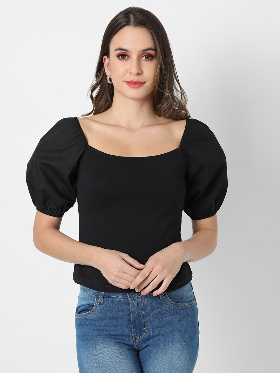

Campus Sutra Black Solid Crop Top