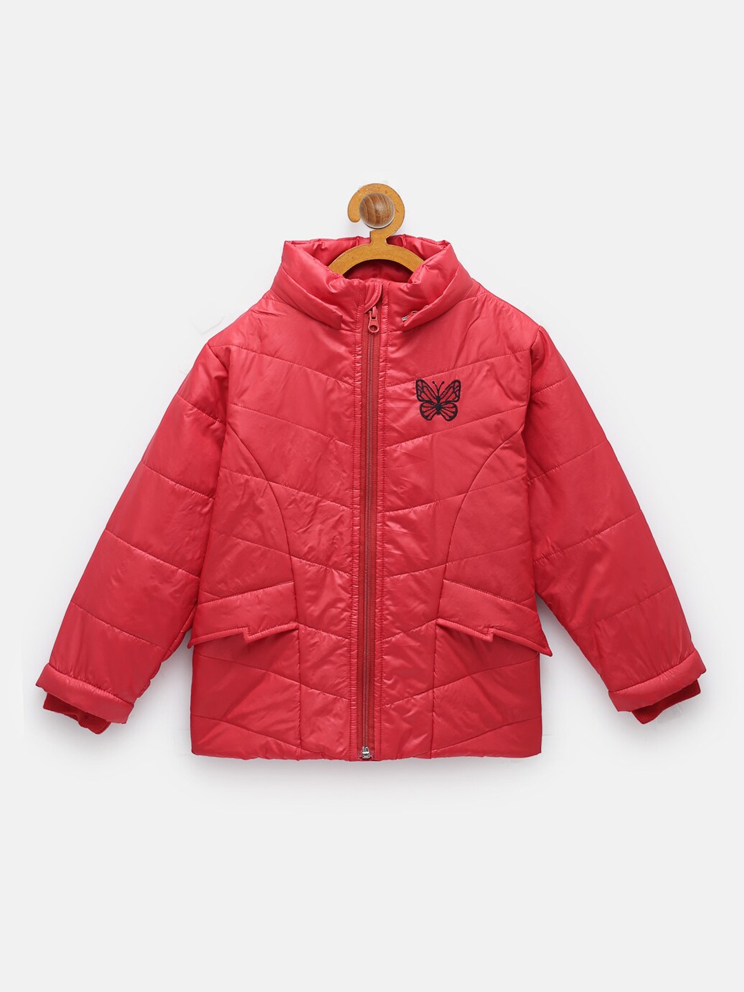 

NYNSH- PlusS Kids Girls Red Quilted Jacket with Patchwork