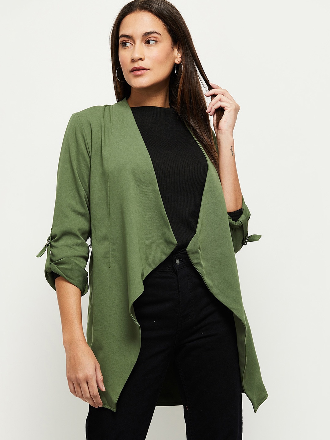 

max Women Olive Green Longline Tailored Jacket