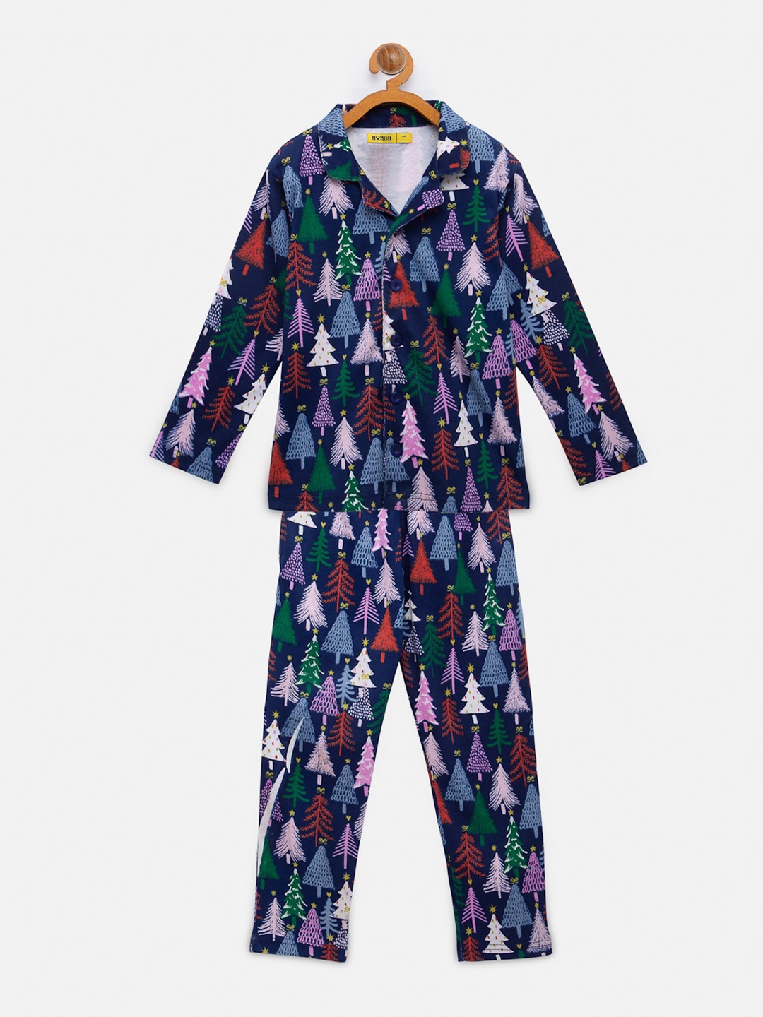 

NYNSH- PlusS Kids Girls Navy Blue & Purple Printed Cotton Night suit