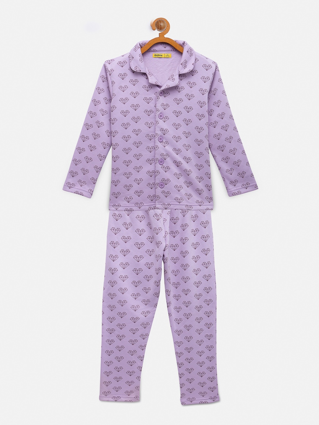 

NYNSH- PlusS Kids Girls Purple Printed Night suit