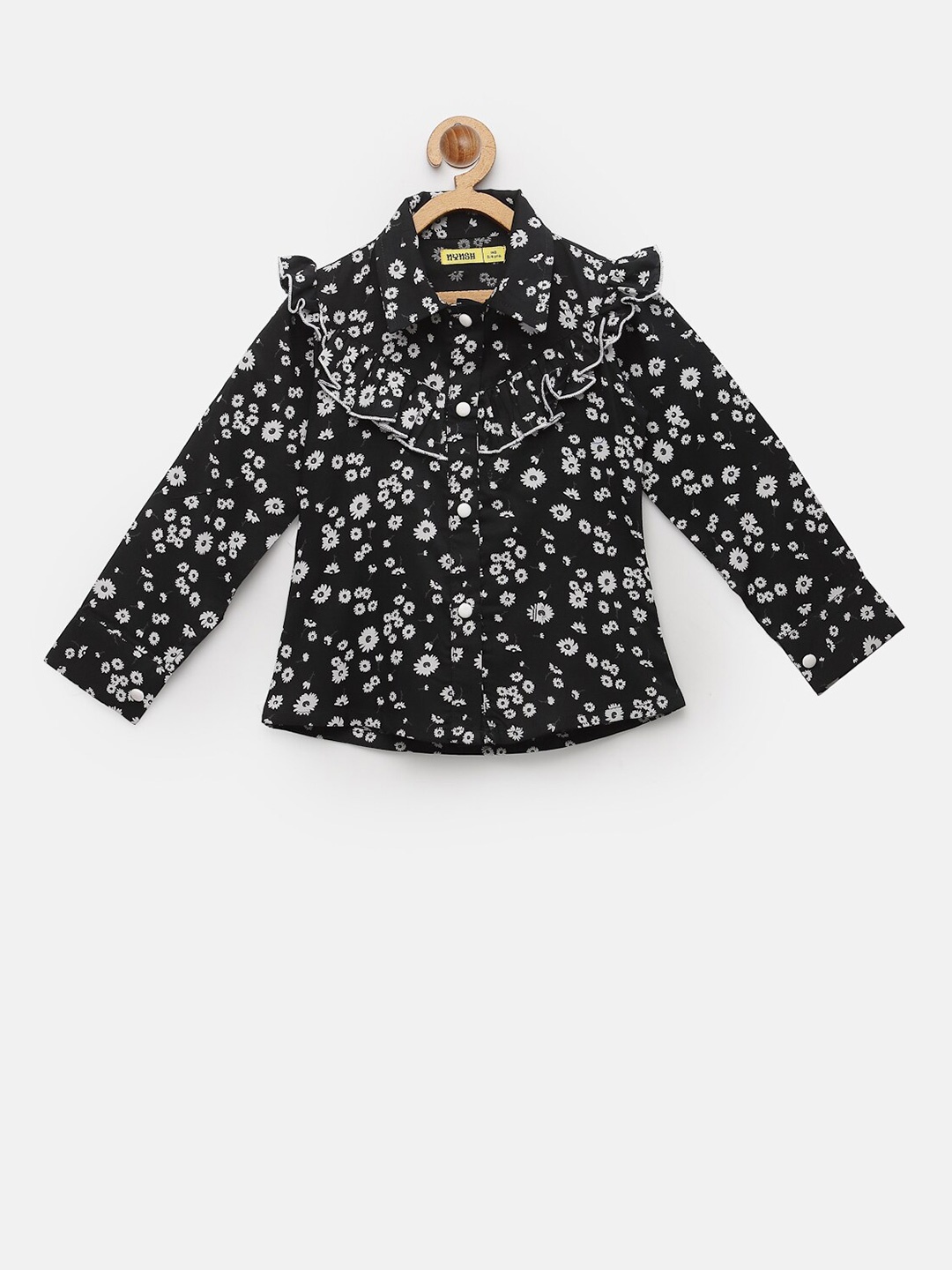 

NYNSH- PlusS Kids Girls Black Printed Casual Shirt