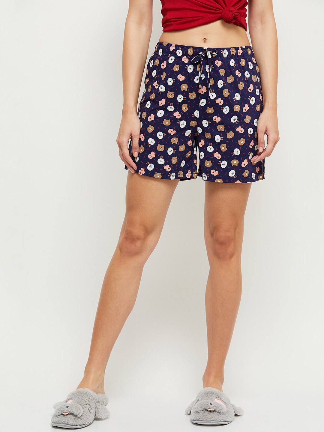 

max Women Blue & White Printed Cotton Lounge Shorts