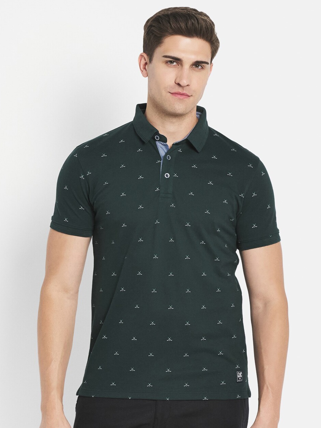 

Octave Men Green Printed Polo Collar T-shirt