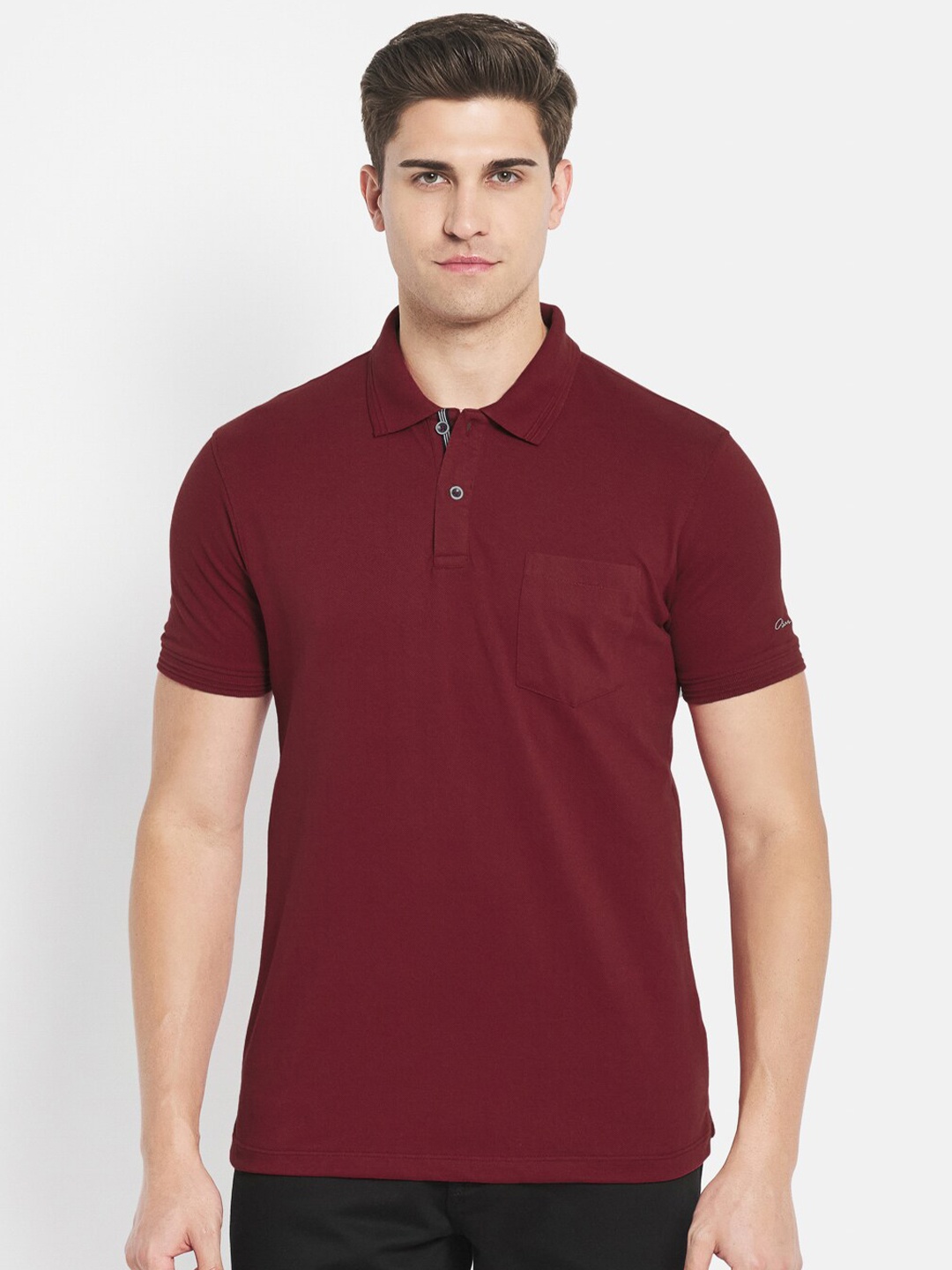 

Octave Men Maroon Polo Collar Cotton T-shirt