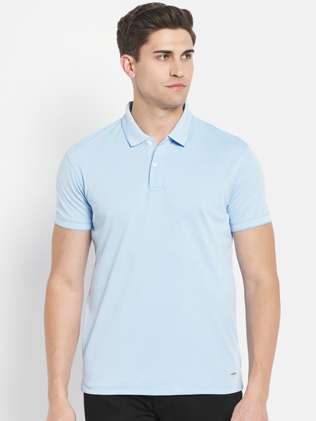 

Octave Men Blue Polo Collar Cotton T-shirt