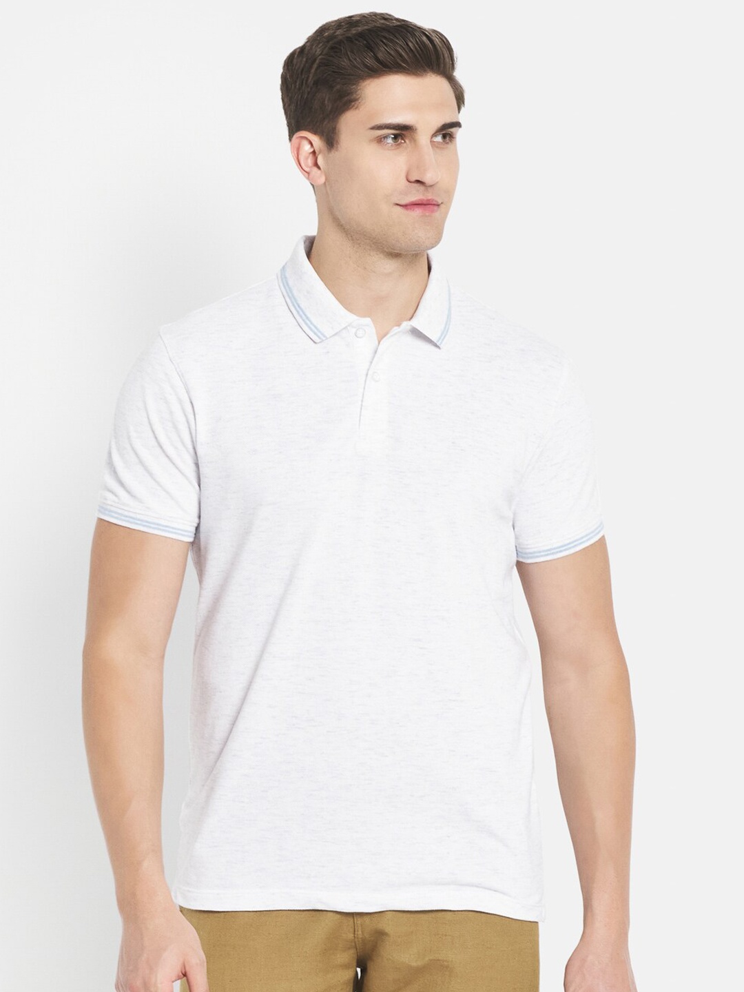 

Octave Men White Polo Collar Cotton T-shirt