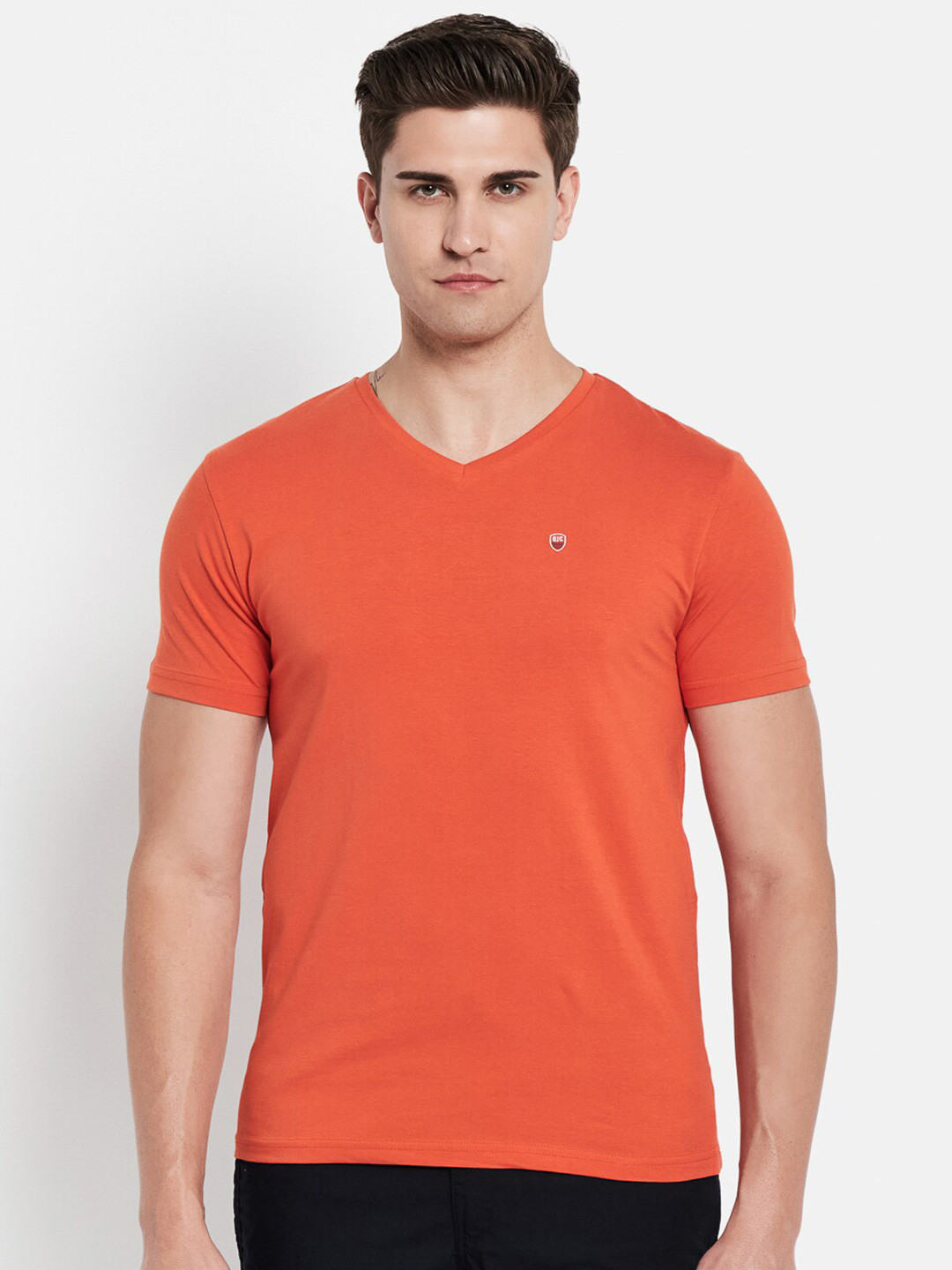 

Octave Men Rust V-Neck Cotton T-shirt