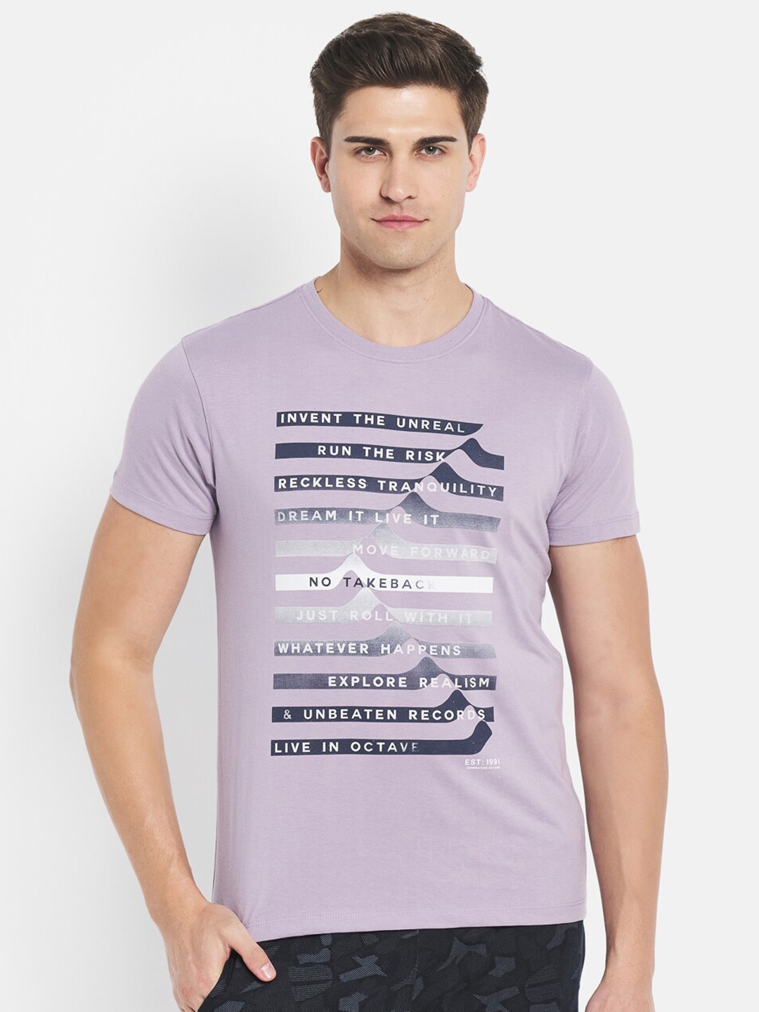 

Octave Men Purple & Black Typography Printed Cotton T-shirt