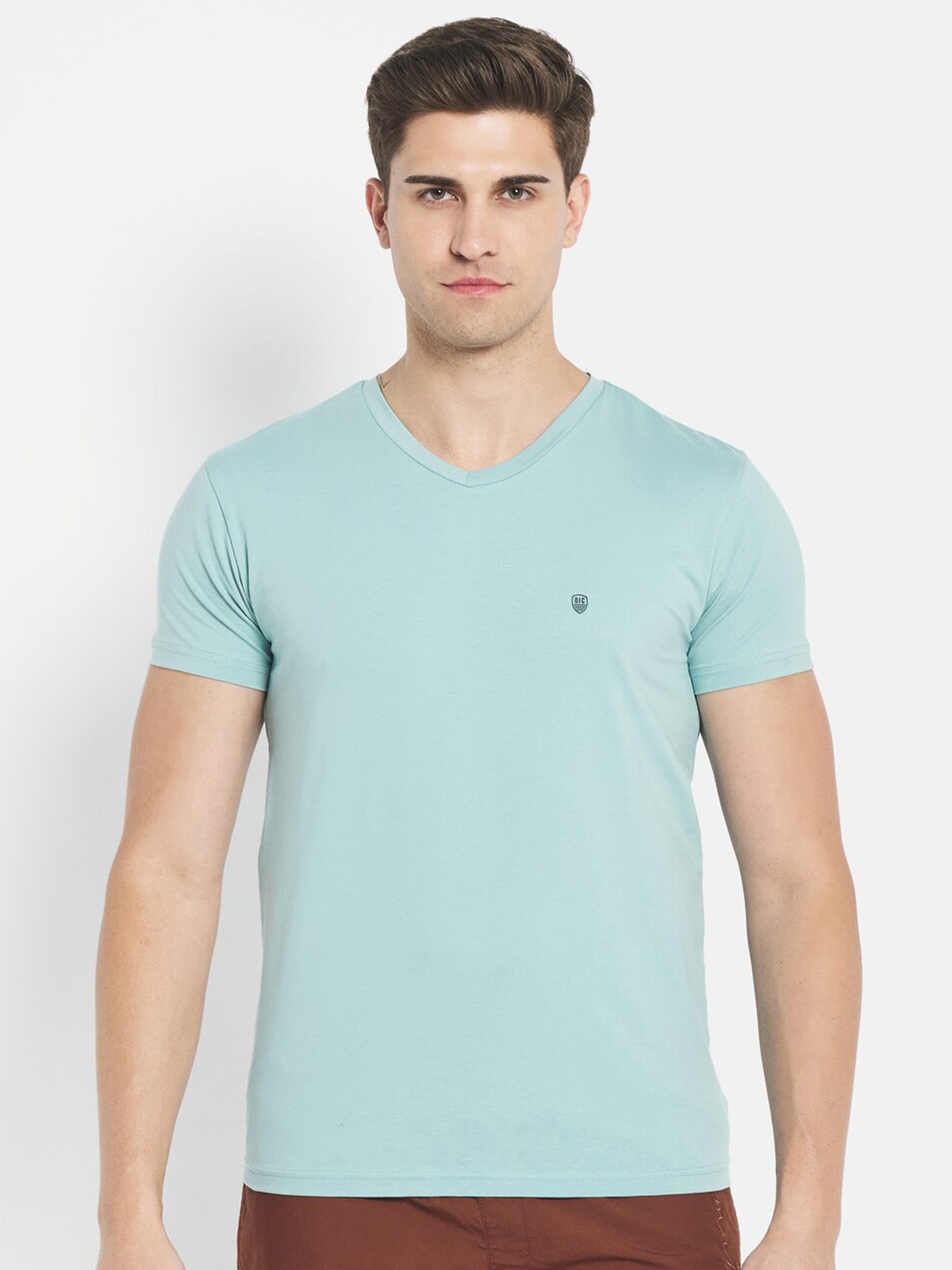 

Octave Men Blue Solid V-Neck Pure Cotton T-shirt