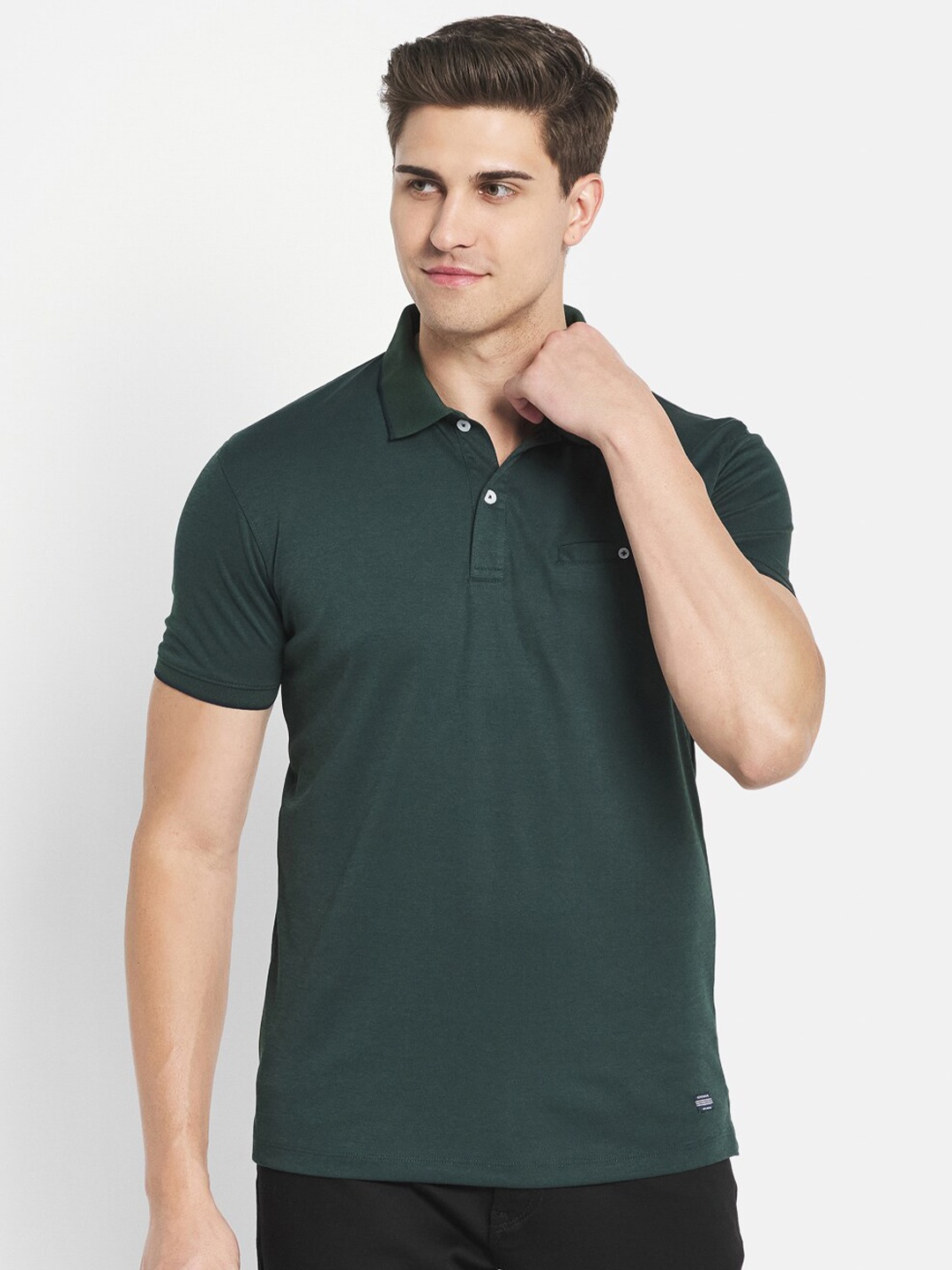 

Octave Men Green Polo Collar Cotton T-shirt