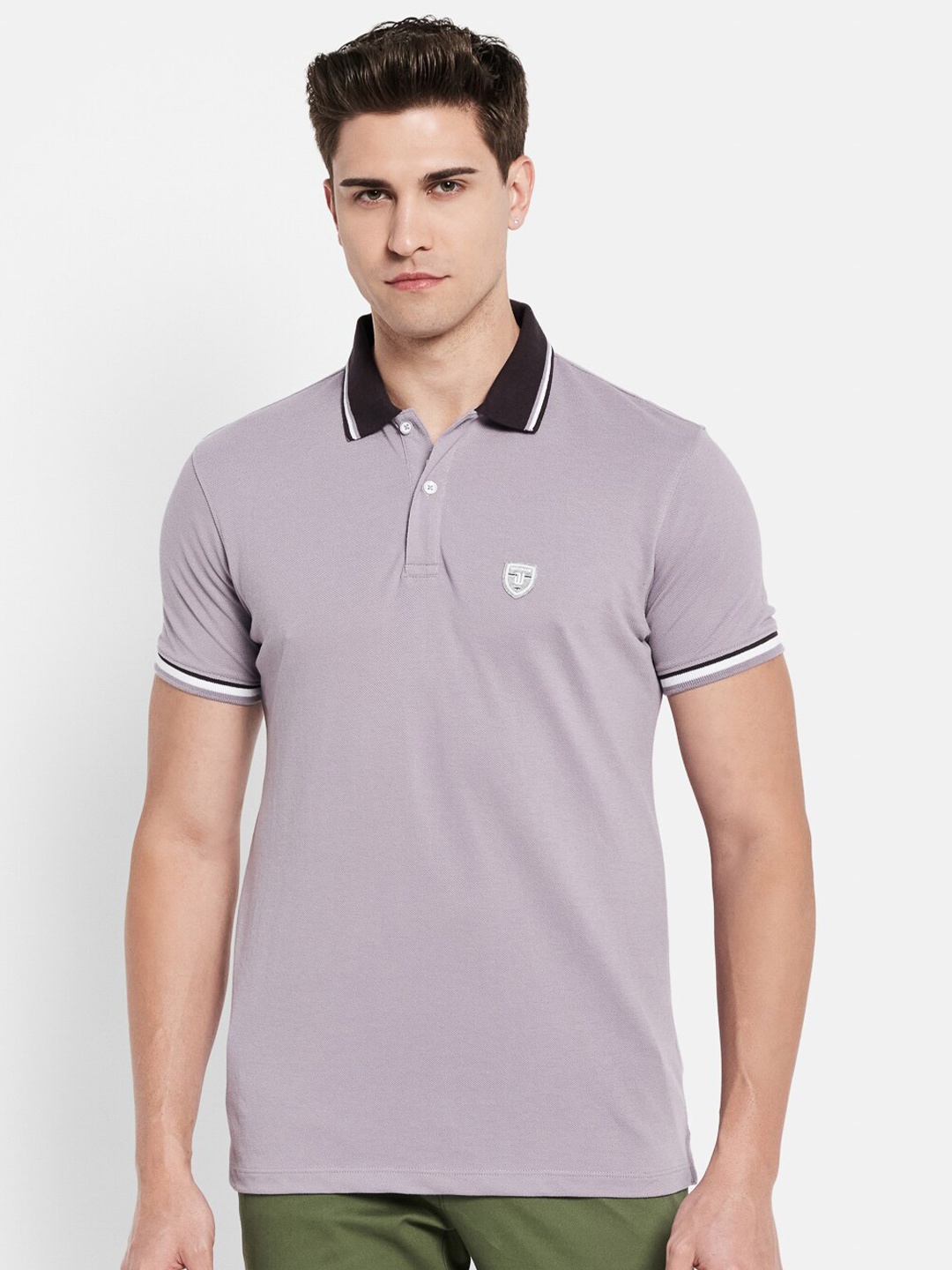 

Octave Men Purple Polo Collar Cotton T-shirt