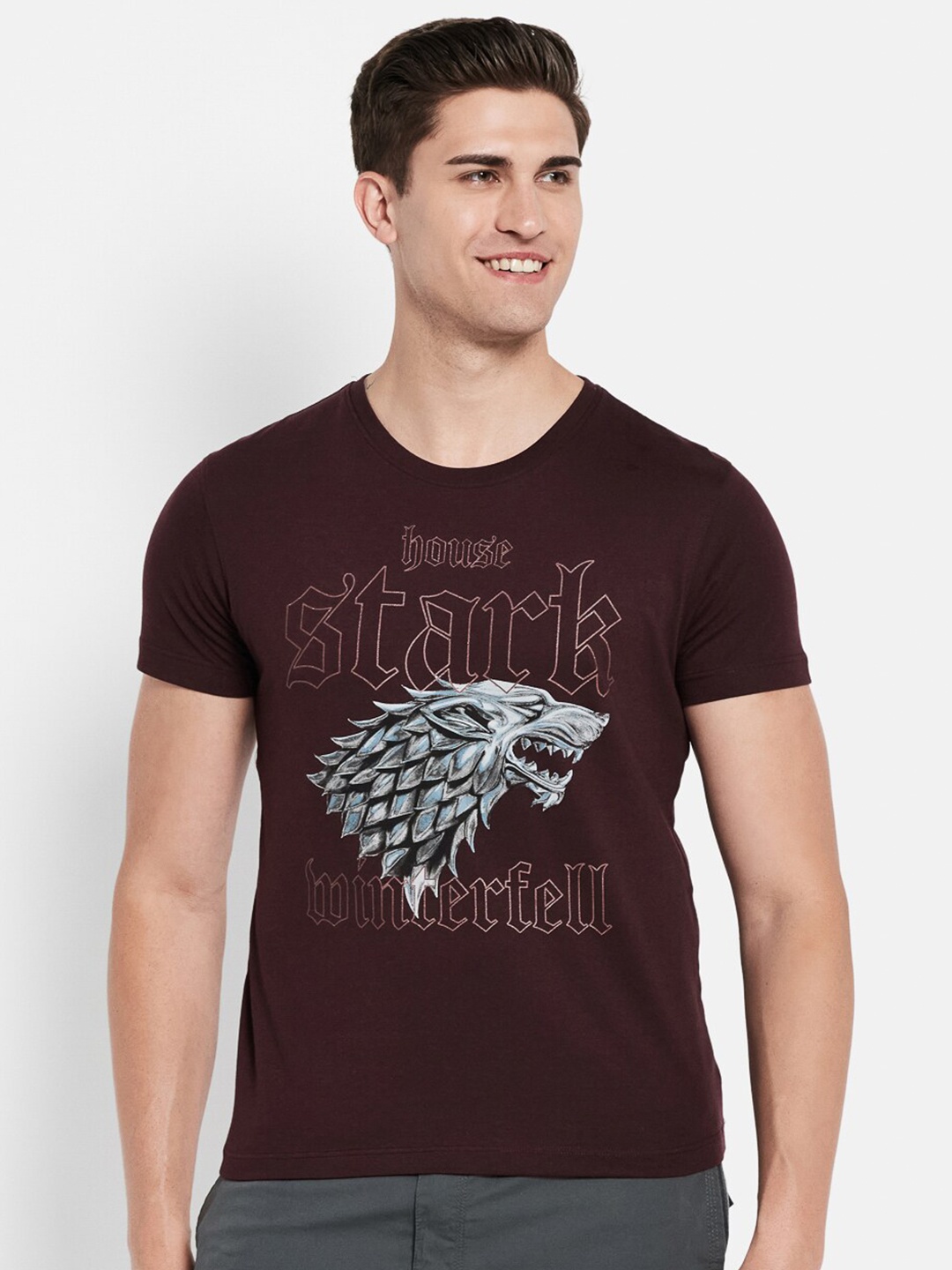 

Octave Men Maroon Printed Cotton T-shirt
