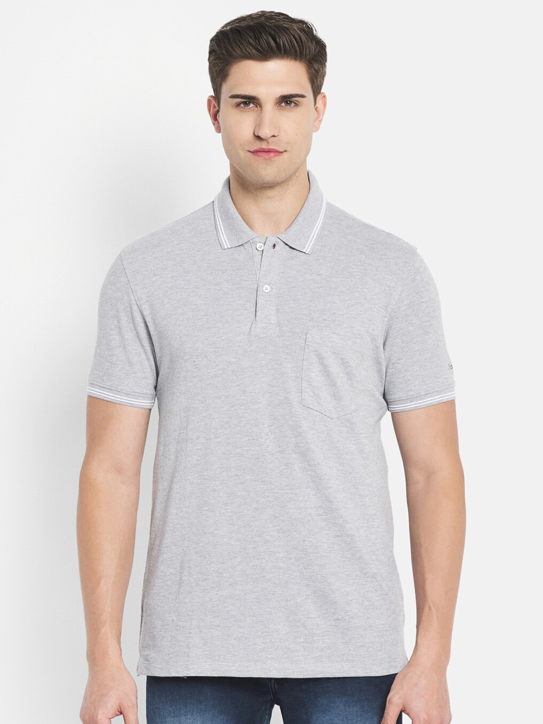 

Octave Men Grey Melange Polo Collar Cotton T-shirt