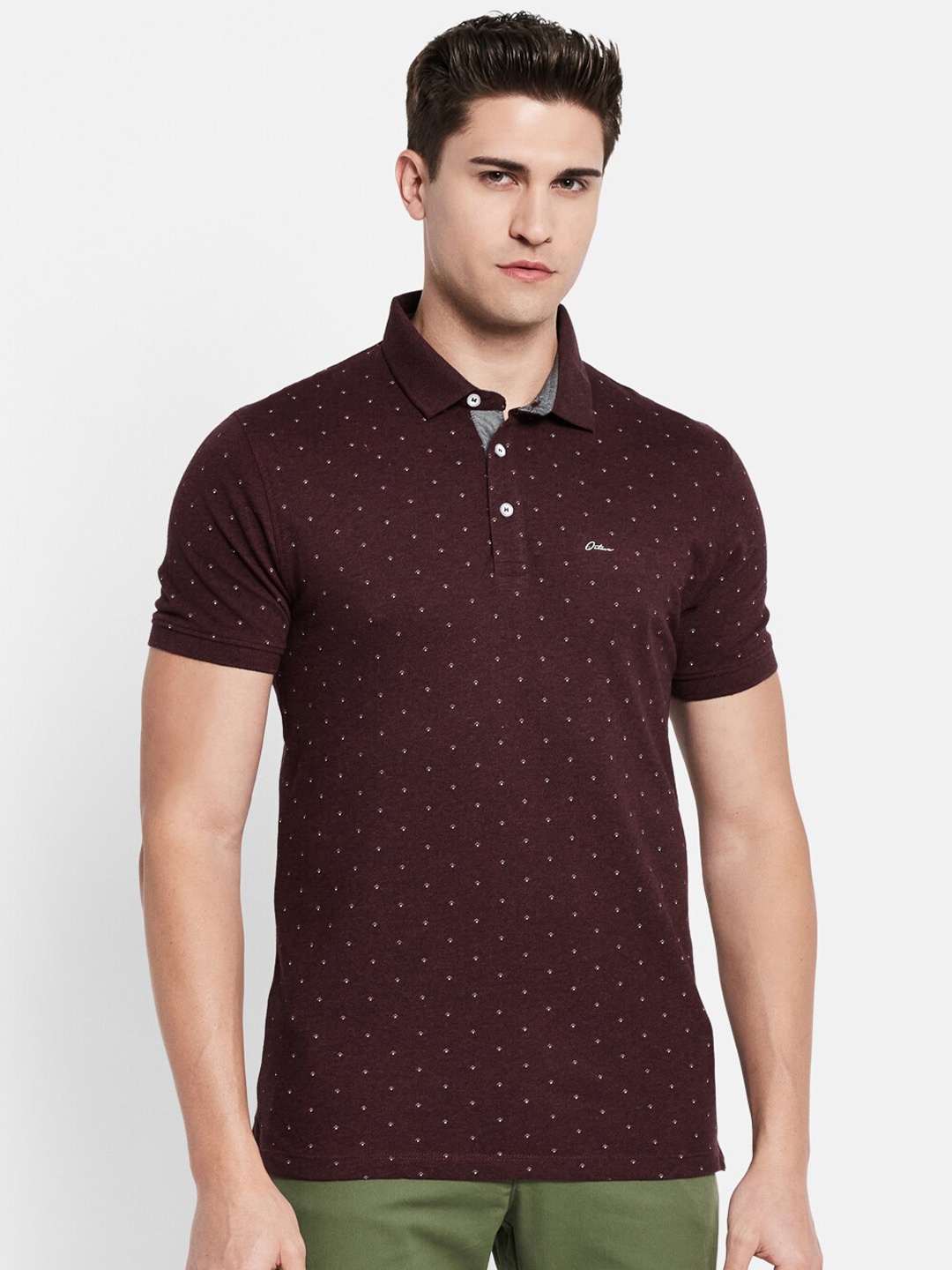 

Octave Men Maroon Polo Collar Cotton T-shirt