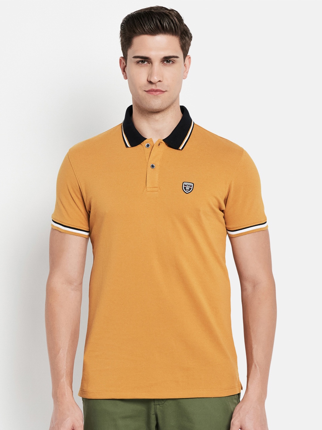 

Octave Men Mustard Yellow Solid Pure Cotton Polo Collar T-shirt