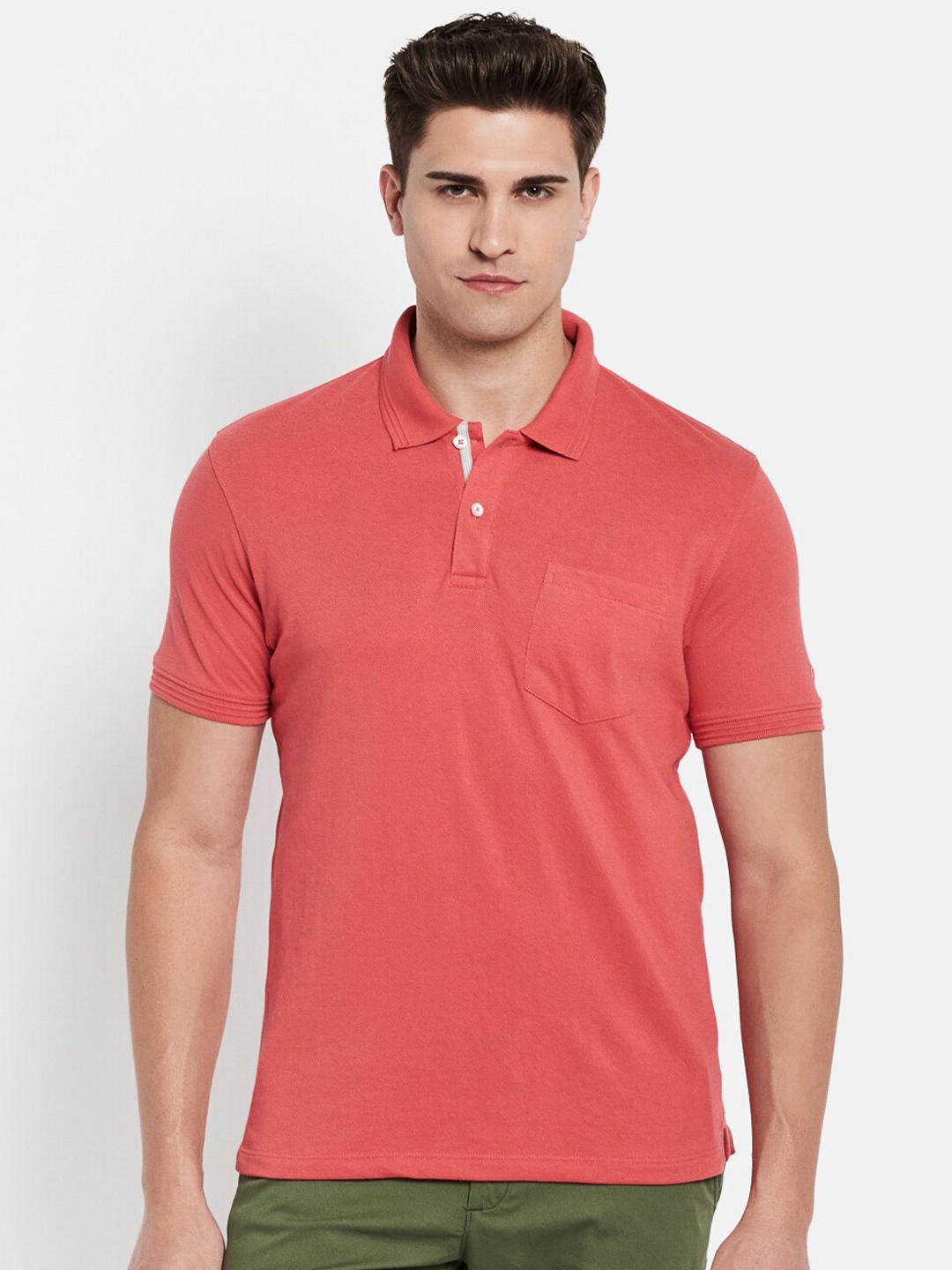 

Octave Men Coral Polo Collar Cotton T-shirt