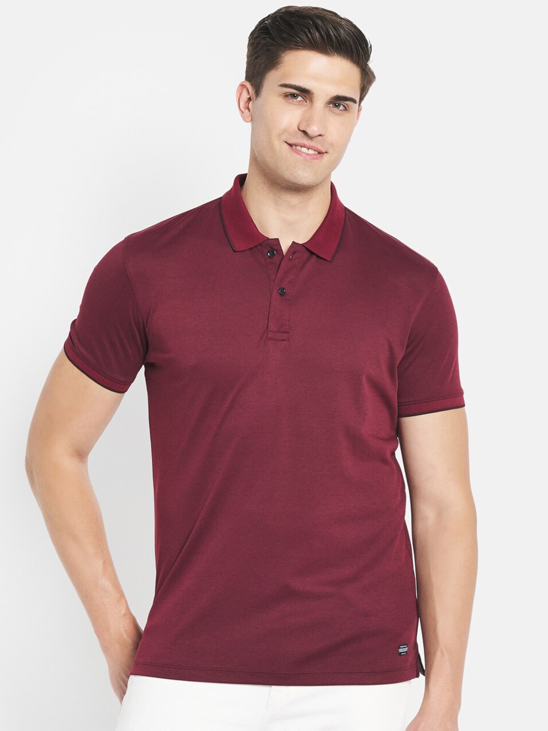 

Octave Men Burgundy Solid Pure Cotton Polo Collar T-shirt