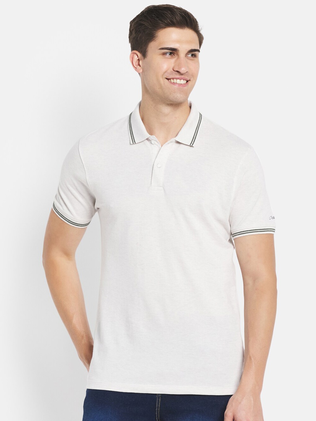 

Octave Men Off White Polo Collar Cotton T-shirt