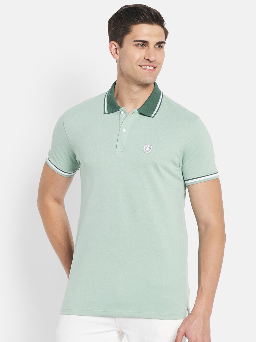 

Octave Men Olive Green Polo Collar Cotton T-shirt