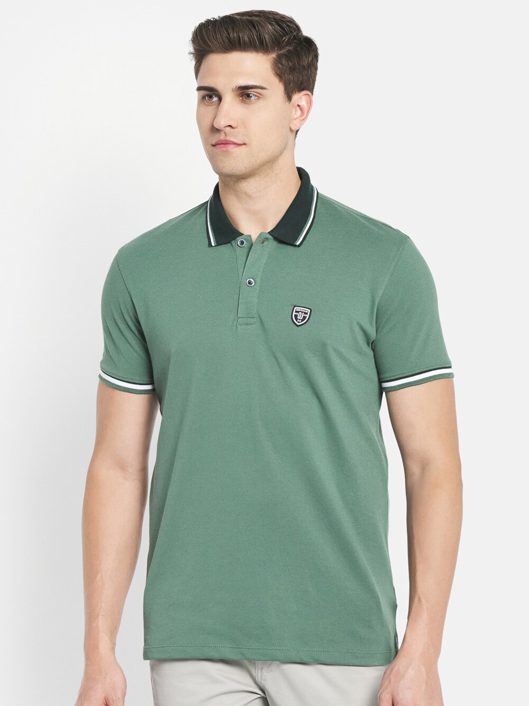 

Octave Men Olive Green Polo Collar Cotton T-shirt