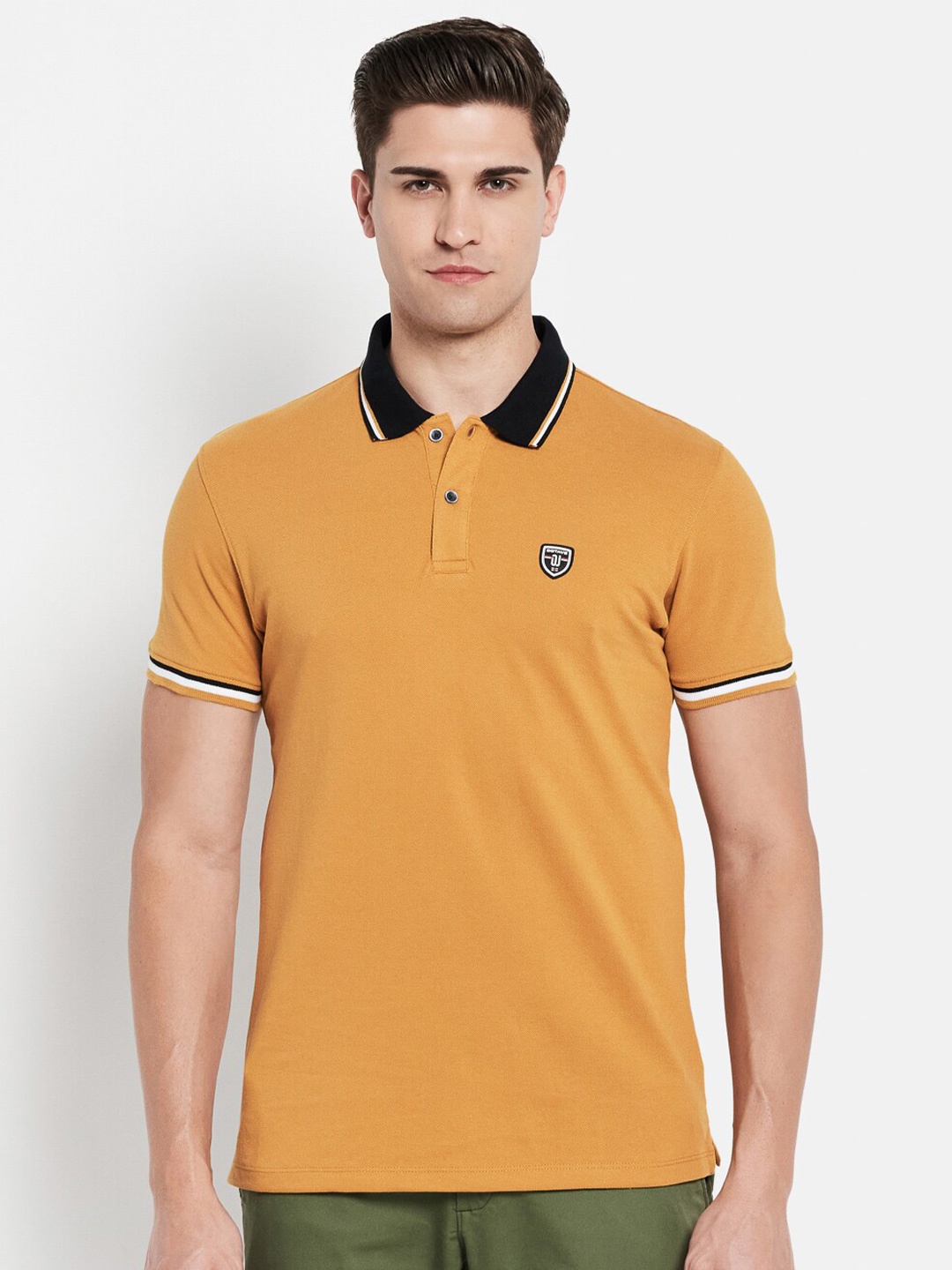 

Octave Men Yellow Polo Collar Cotton T-shirt