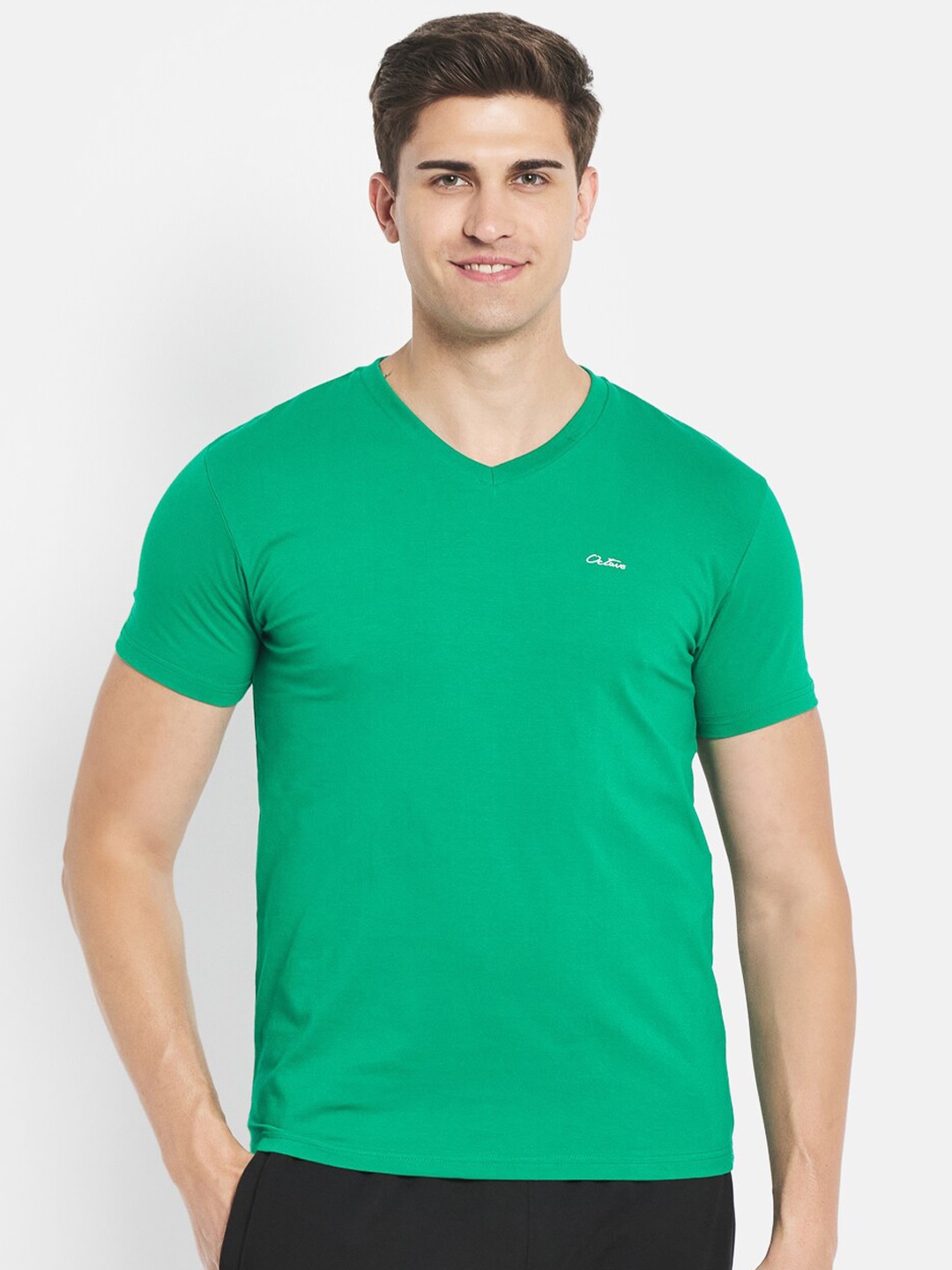 

Octave Men Green V-Neck Cotton T-shirt