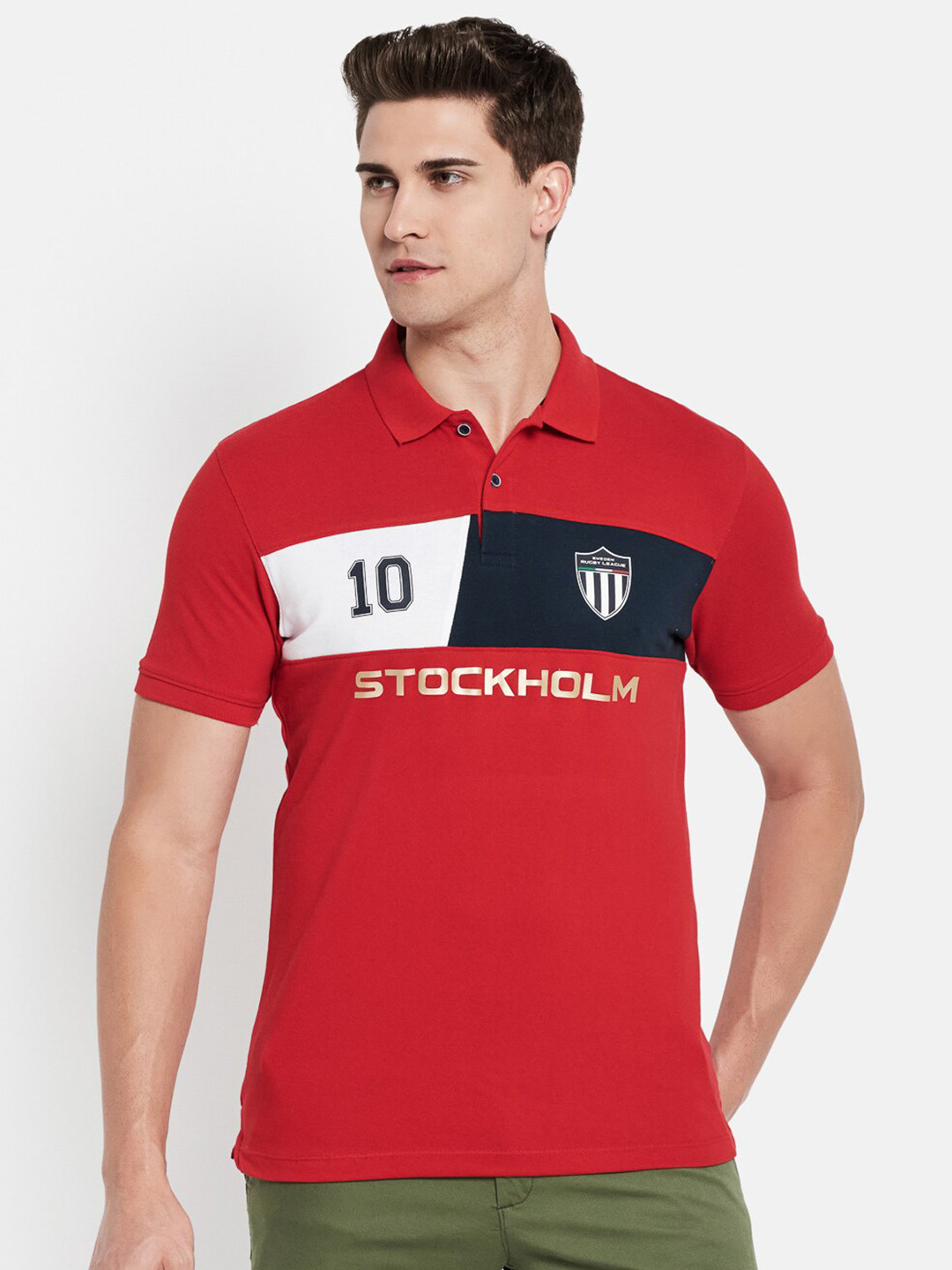 

Octave Men Red & White Polo Collar Pure Cotton T-shirt