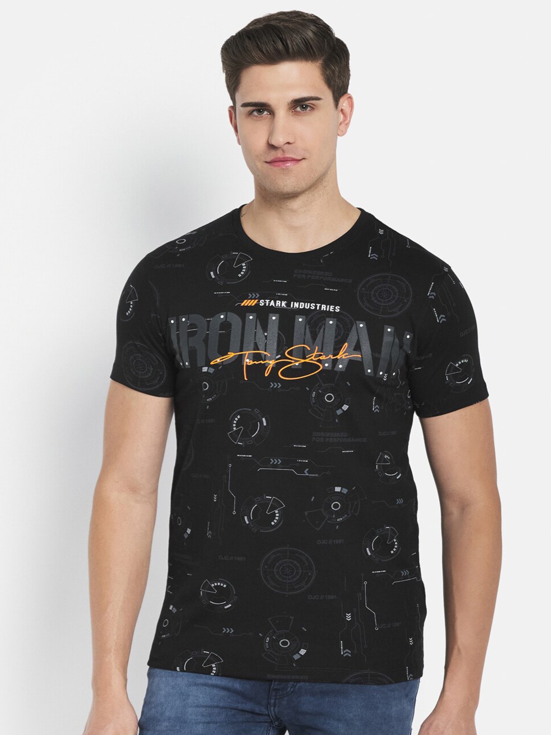 

Octave Men Black Typography Iron Man Printed Cotton T-shirt