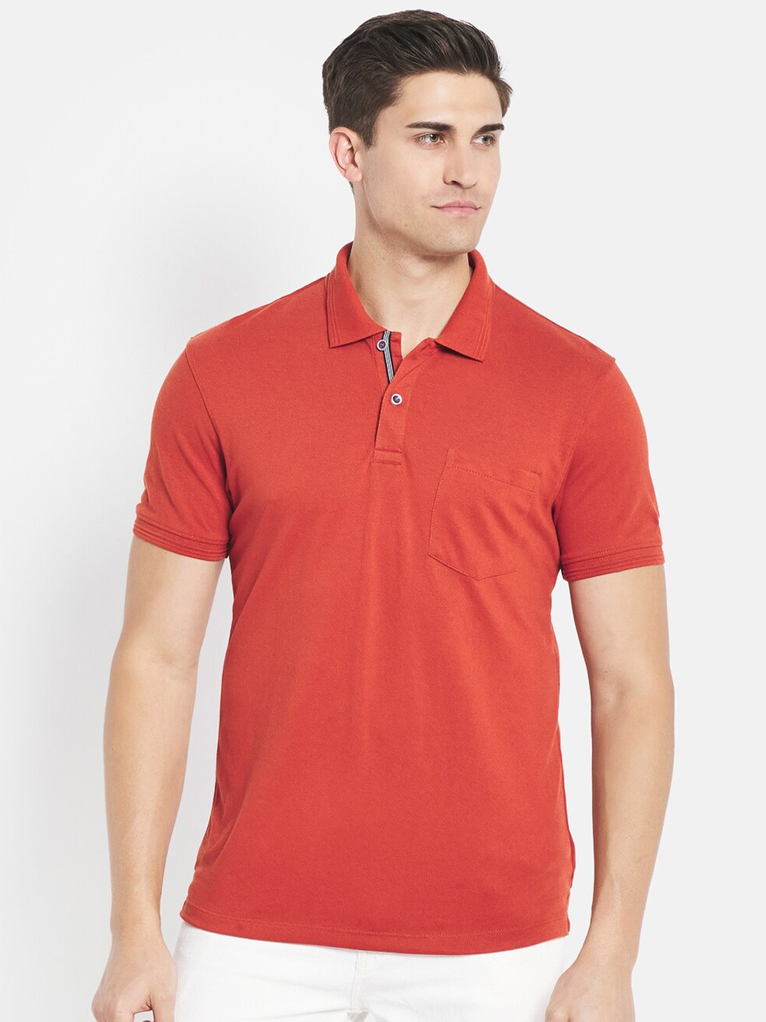 

Octave Men Orange Pure Cotton Polo Collar T-shirt