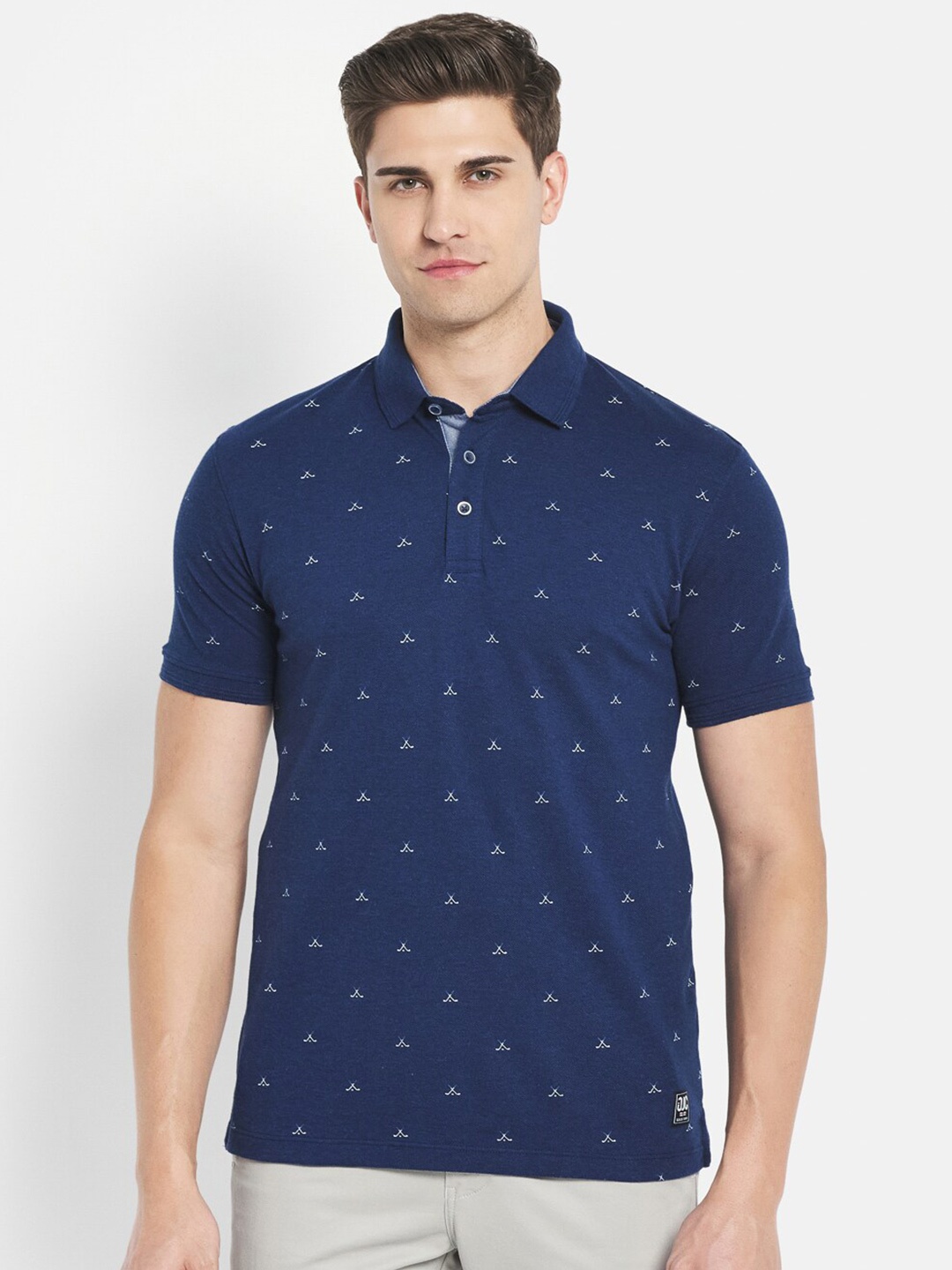 

Octave Men Blue Printed Polo Collar Cotton T-shirt