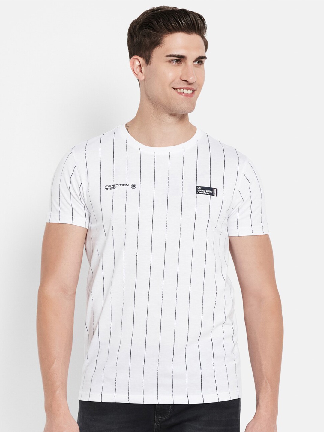 

Octave Men White Striped Pure Cotton T-shirt