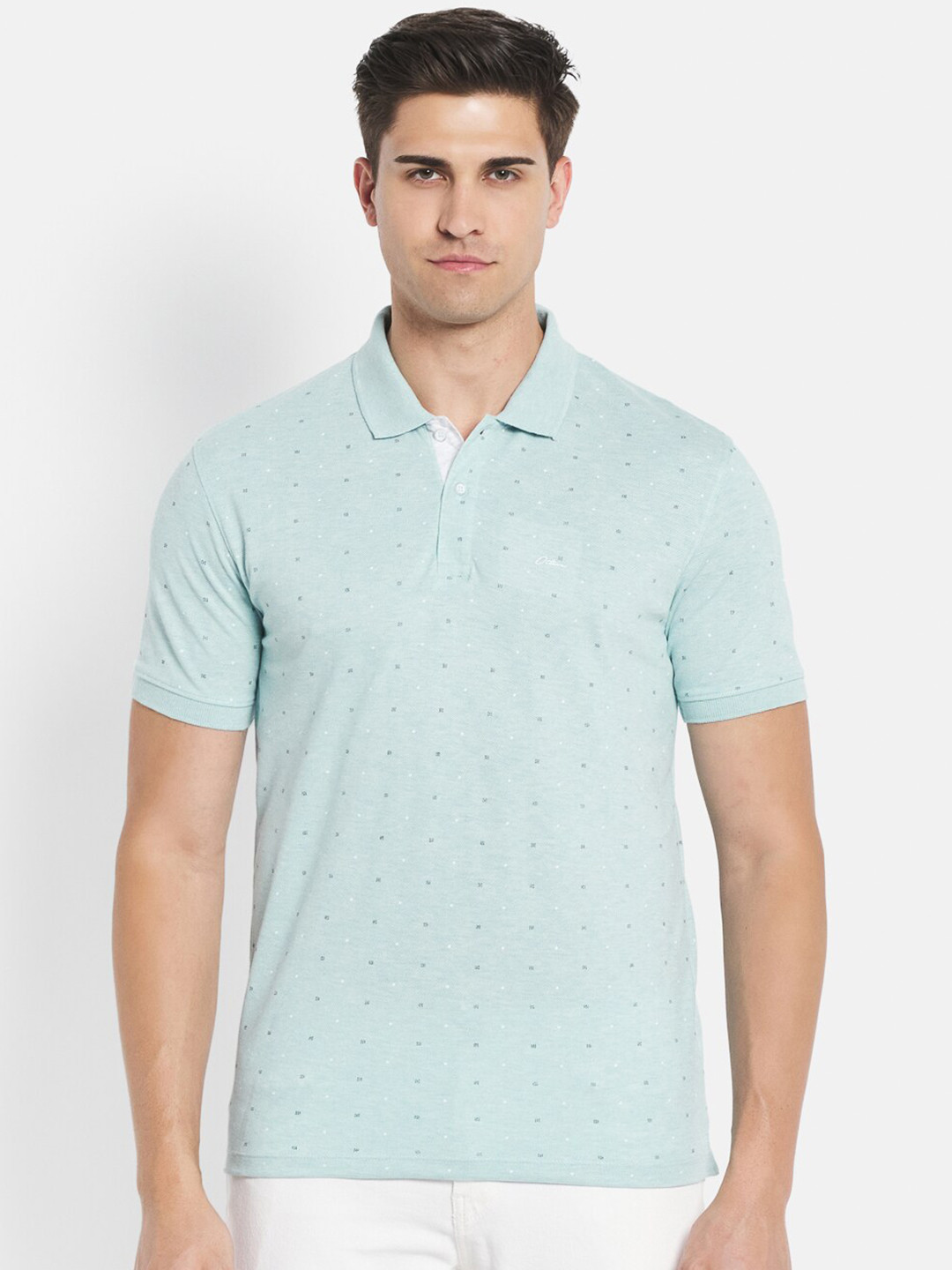 

Octave Men Blue Polo Collar Cotton T-shirt