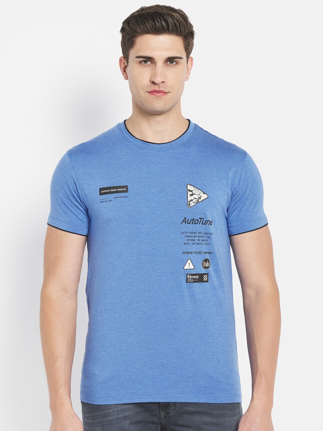 

Octave Men Blue & Black Typography Printed Cotton T-shirt