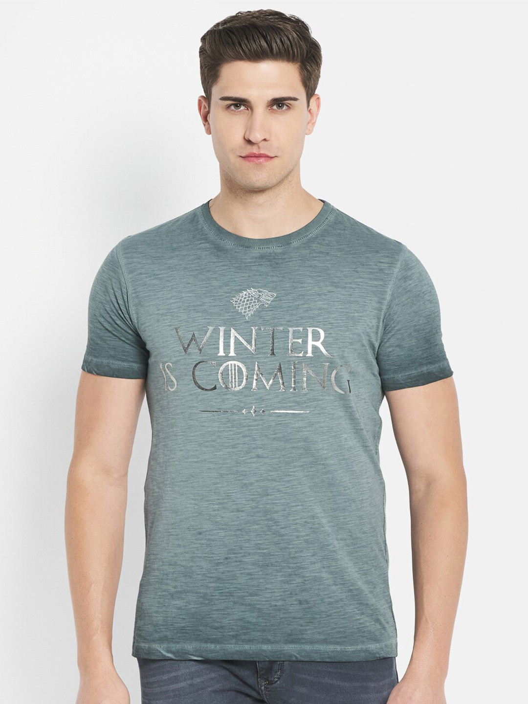 

Octave Men Green Printed Pure Cotton T-shirt