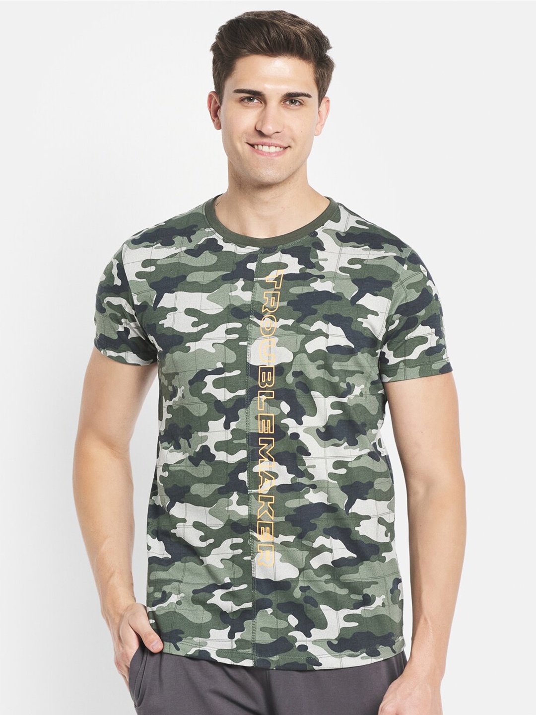

Octave Men Olive Green Camouflage Printed Cotton T-shirt