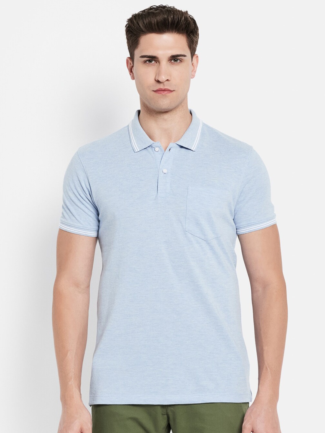 

Octave Men Blue Polo Collar Cotton T-shirt