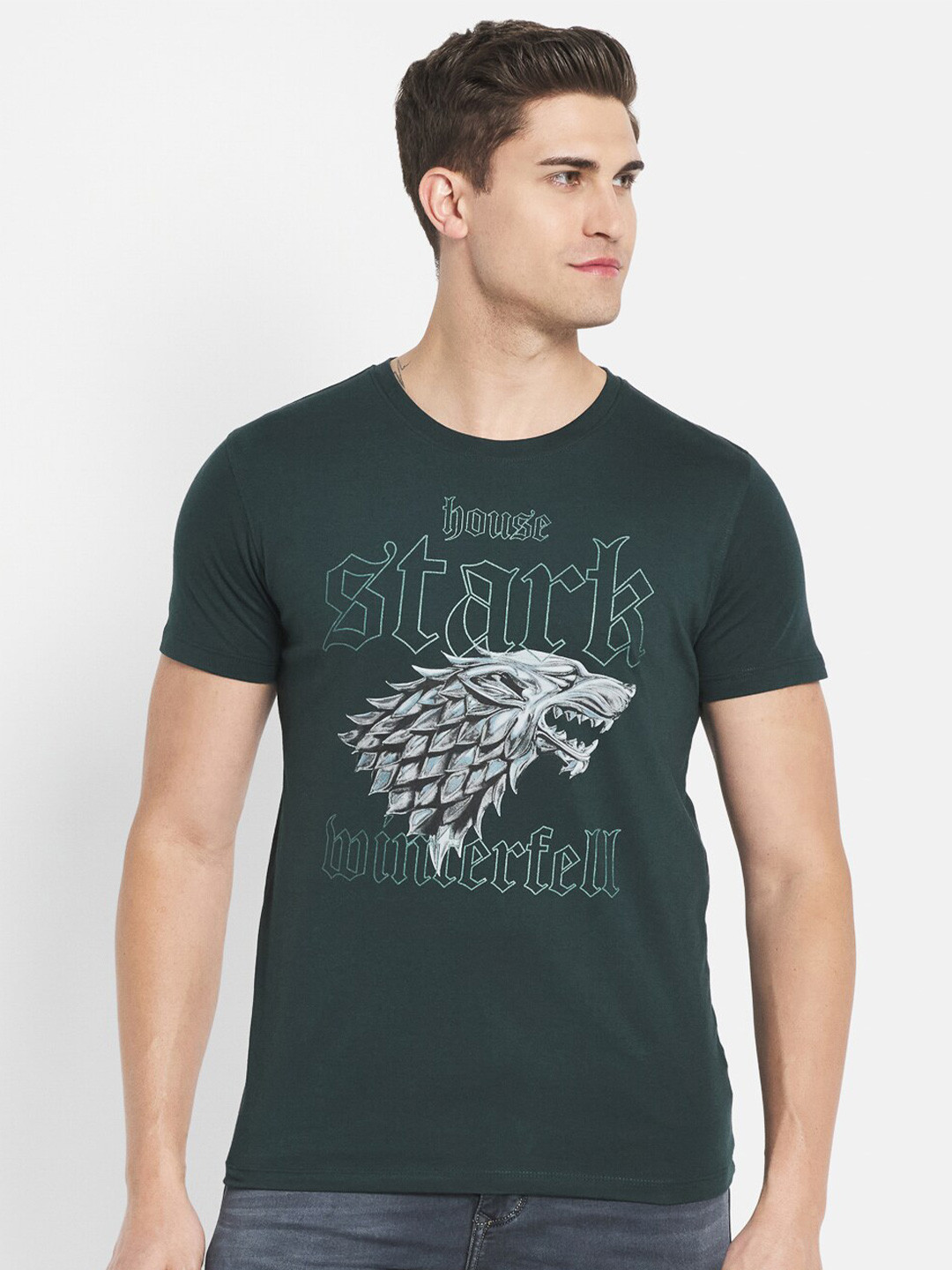 

Octave Men Green Printed Cotton T-shirt