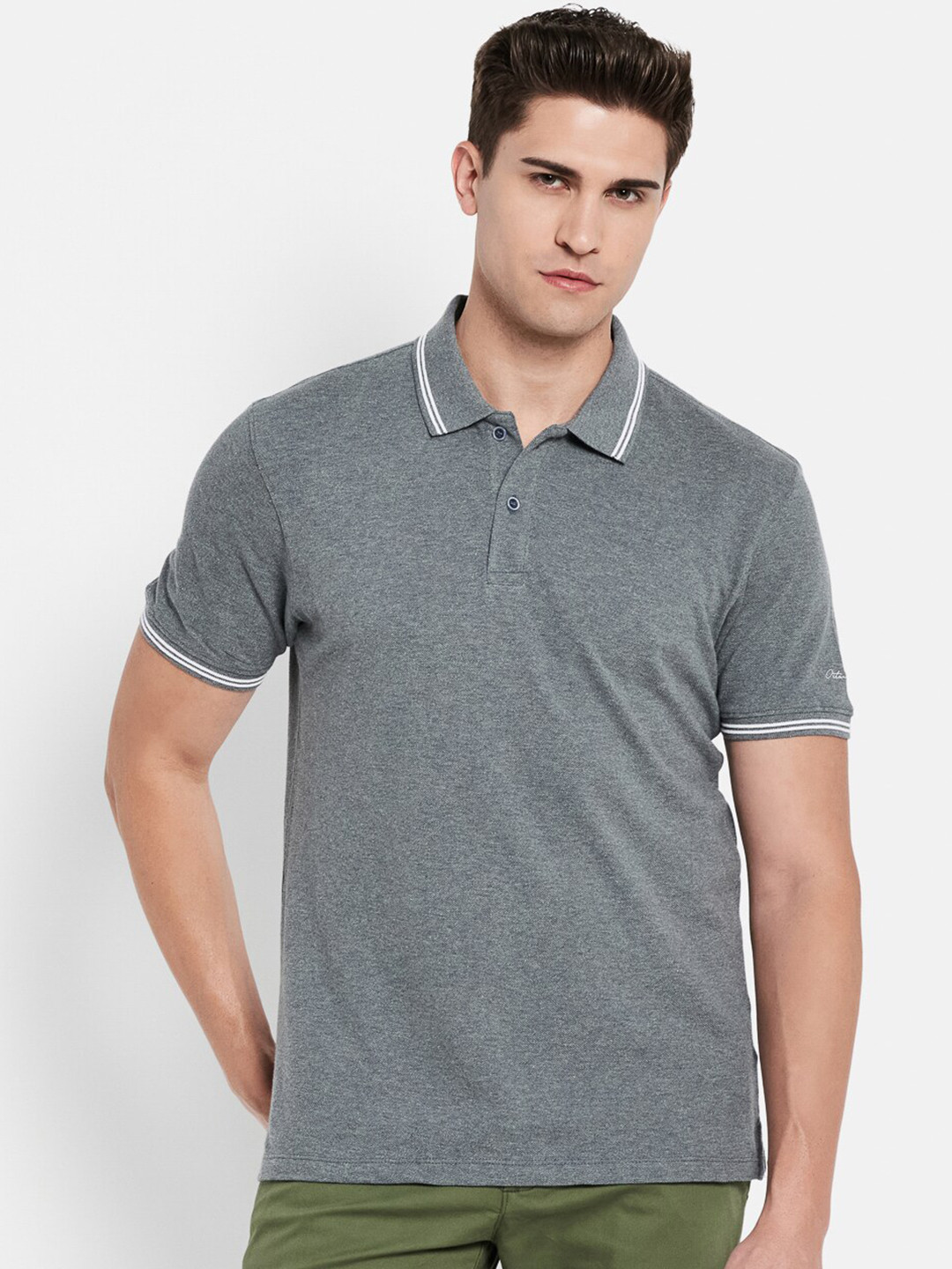 

Octave Men Grey Polo Collar Cotton T-shirt
