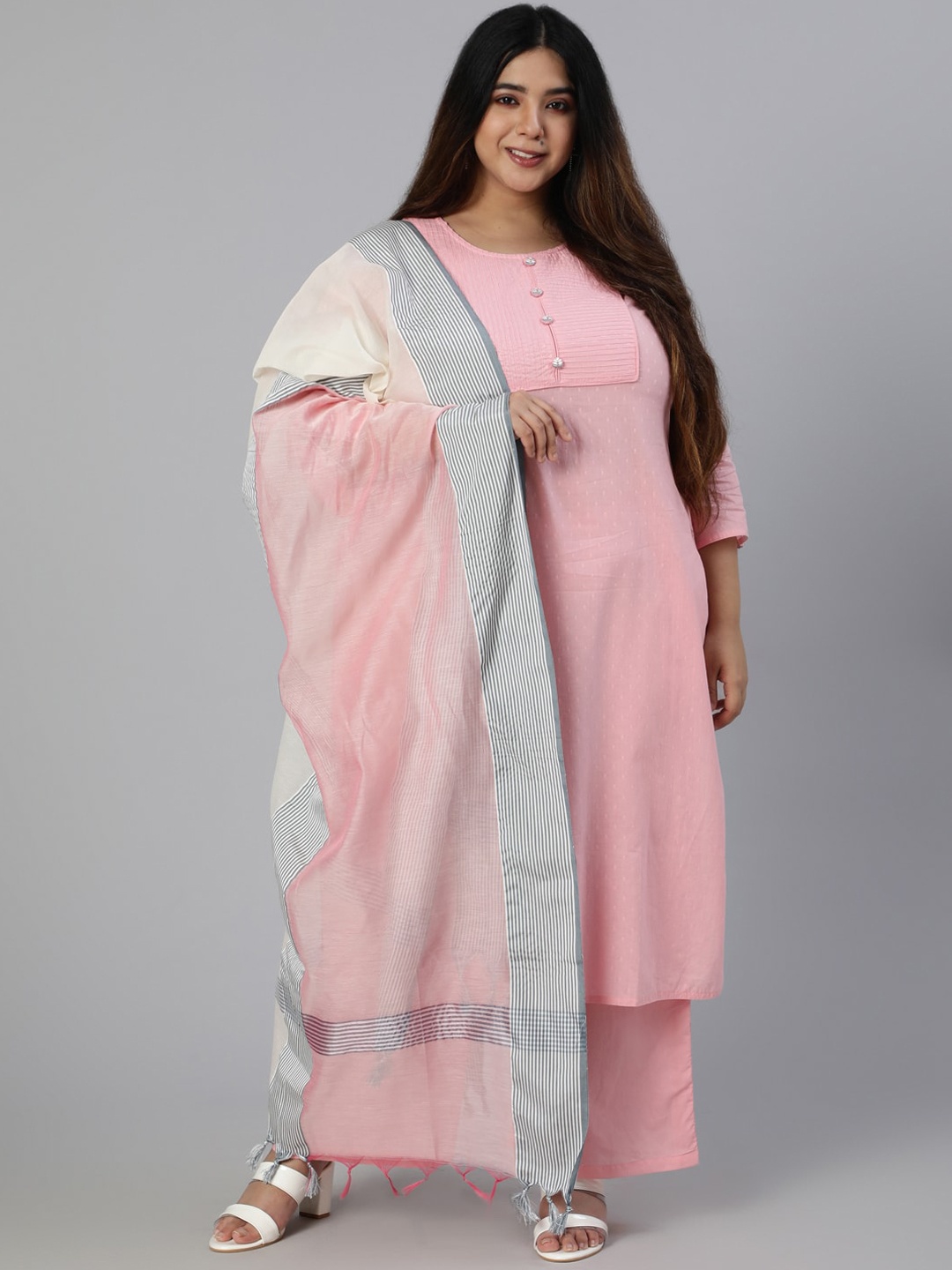 

Jaipur Kurti Women Pink Pure Cotton Kurta with Palazzos & With Dupatta