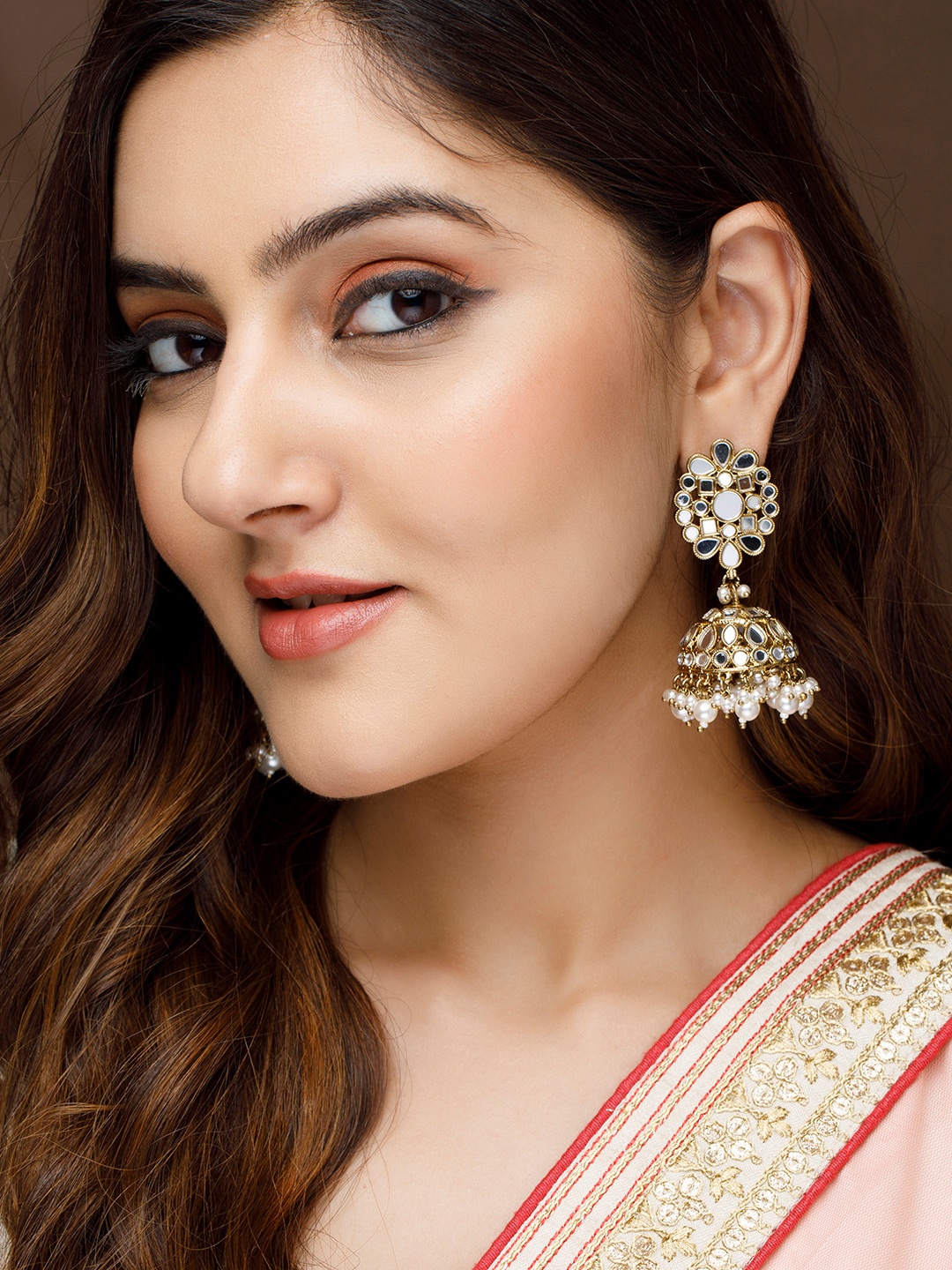 

Rubans Gold-Toned Dome Shaped Jhumkas Earrings