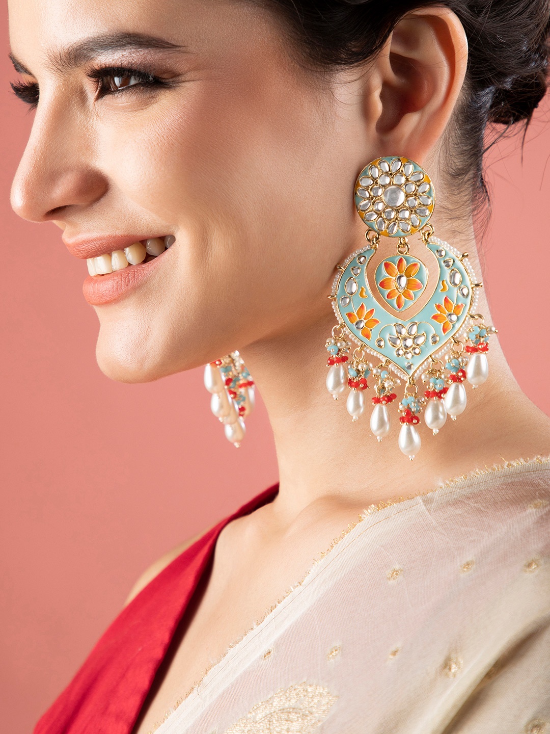

Rubans Gold-Plated & Turquoise Blue Contemporary Chandbalis