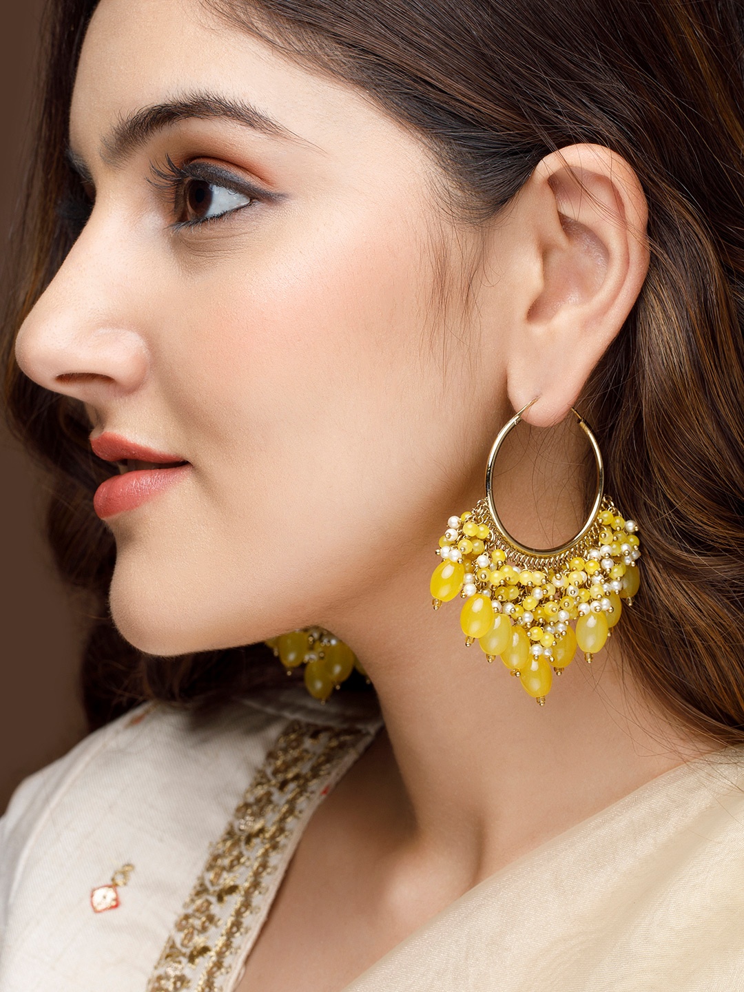 

Rubans Gold-Toned & Yellow Crescent Shaped Hoop Earrings