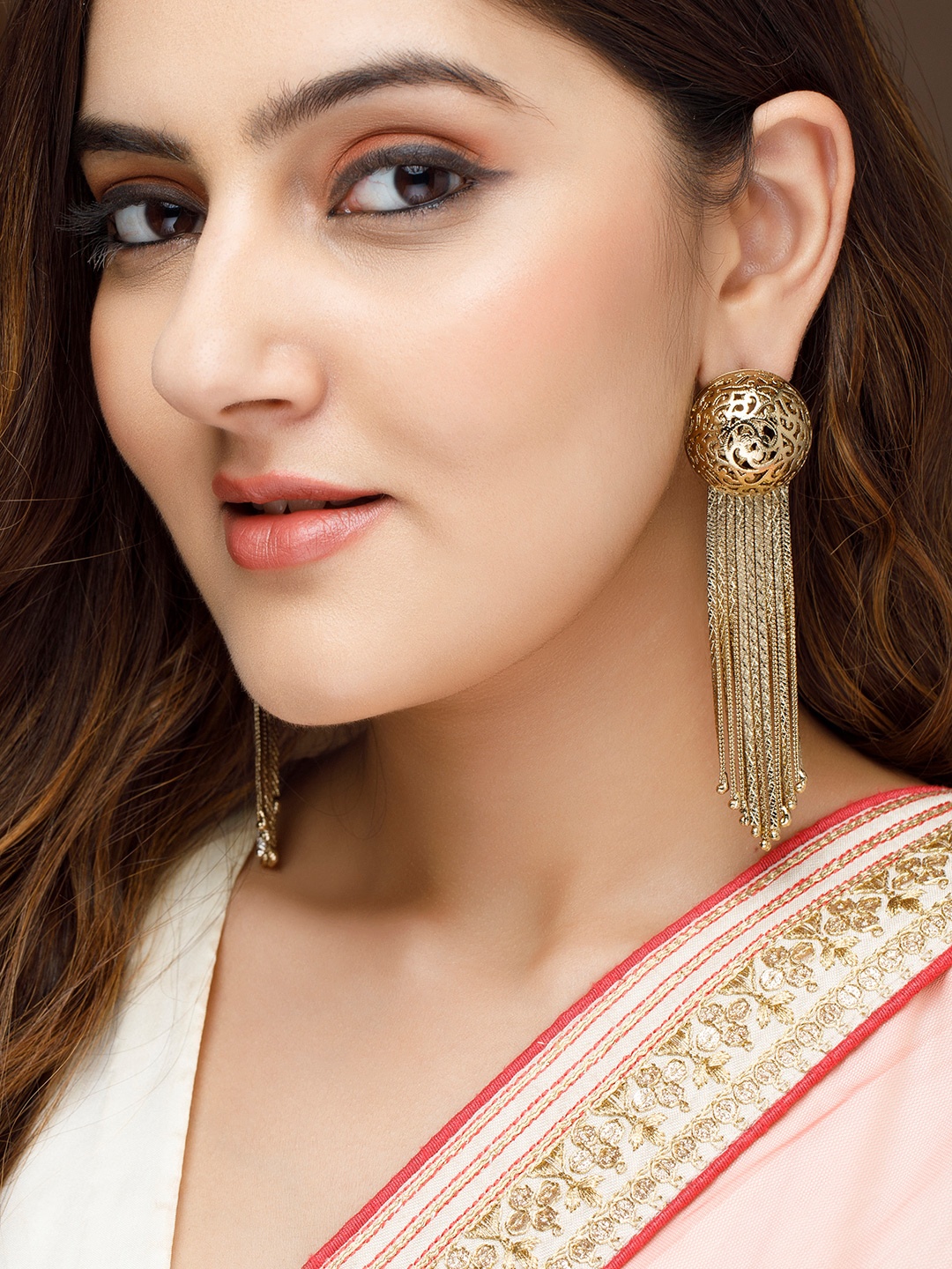 

Rubans 22k Gold-Plated Handcrafted Contemporary Drop Earrings
