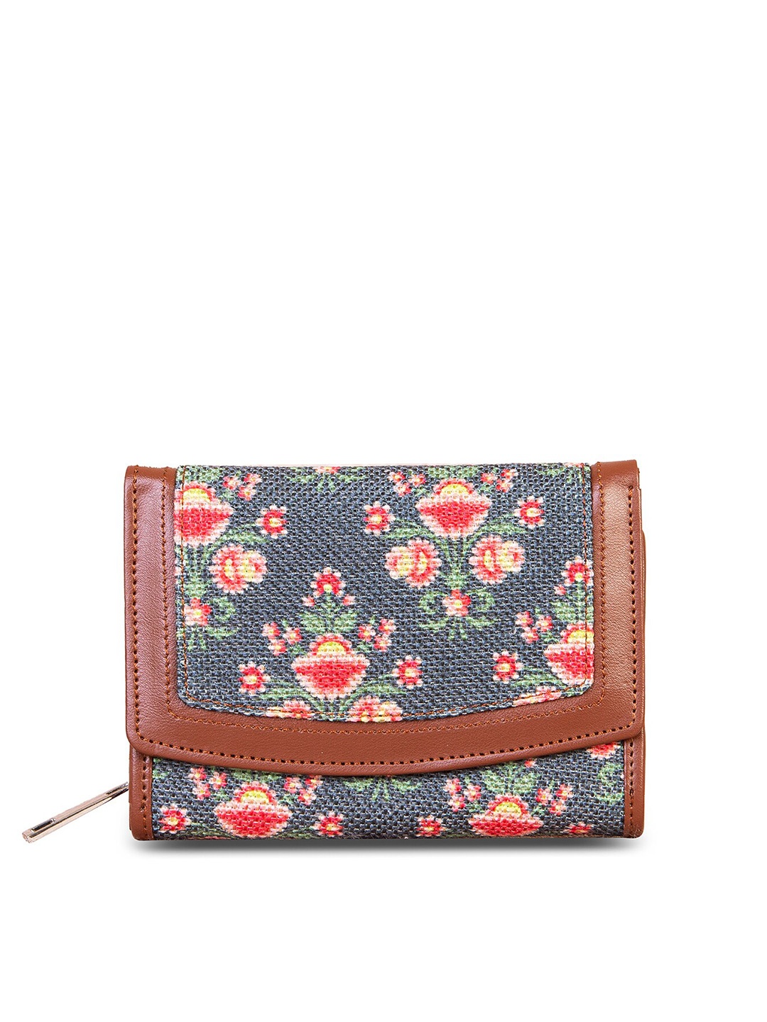 

ZOUK Women Women Navy Blue & Pink Floral Printed Two Fold Wallet