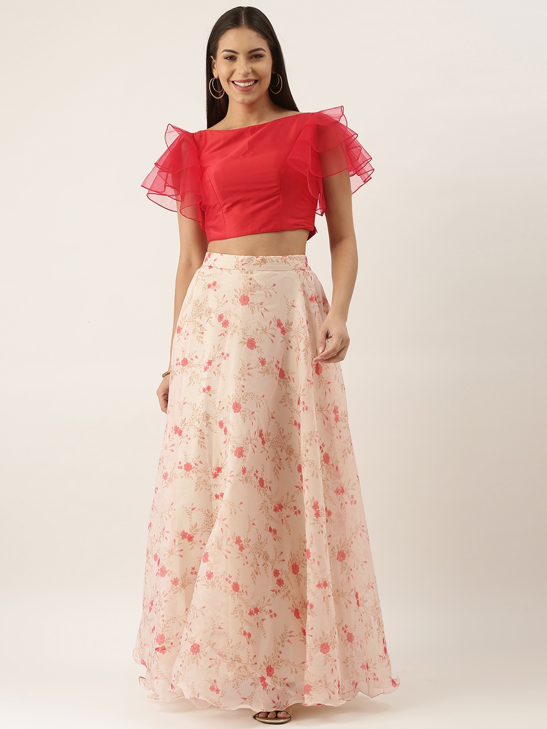 Ethnovog Red Beige Made to Measure Lehenga Choli