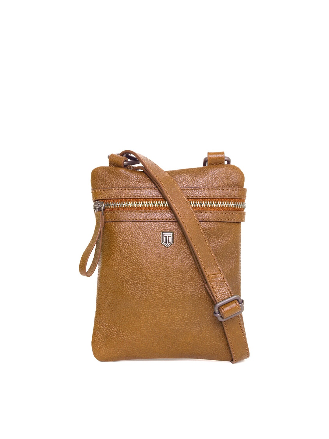 

TOM LANG LONDON Tan Solid Crossbody Leather Messenger Bag