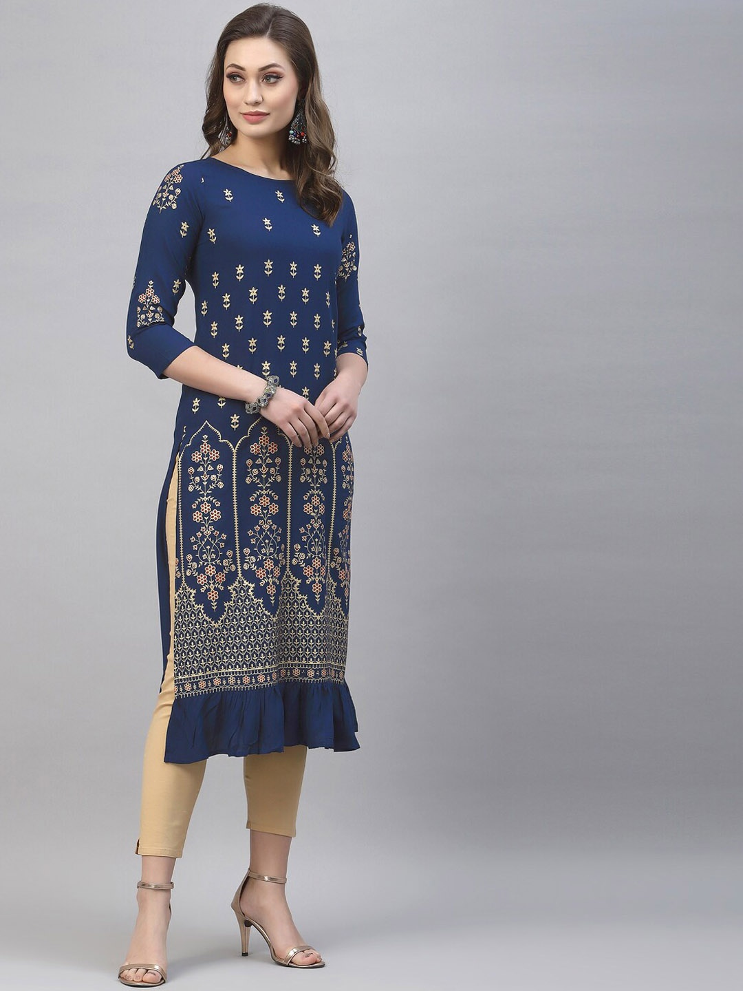 

SANISA Women Navy Blue Ethnic Motifs Printed Kurta