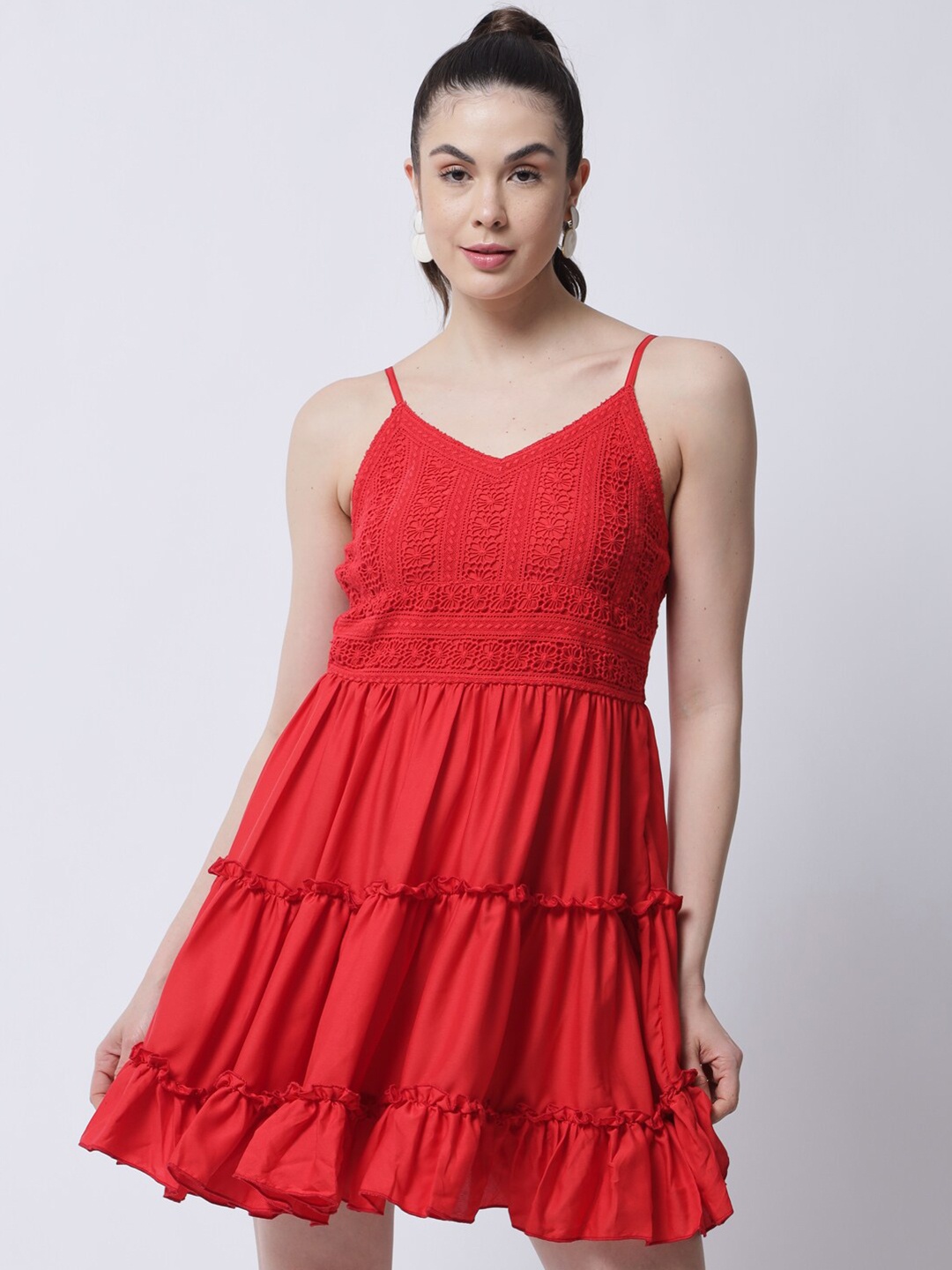 

MARC LOUIS Red Strappy Crepe Dress