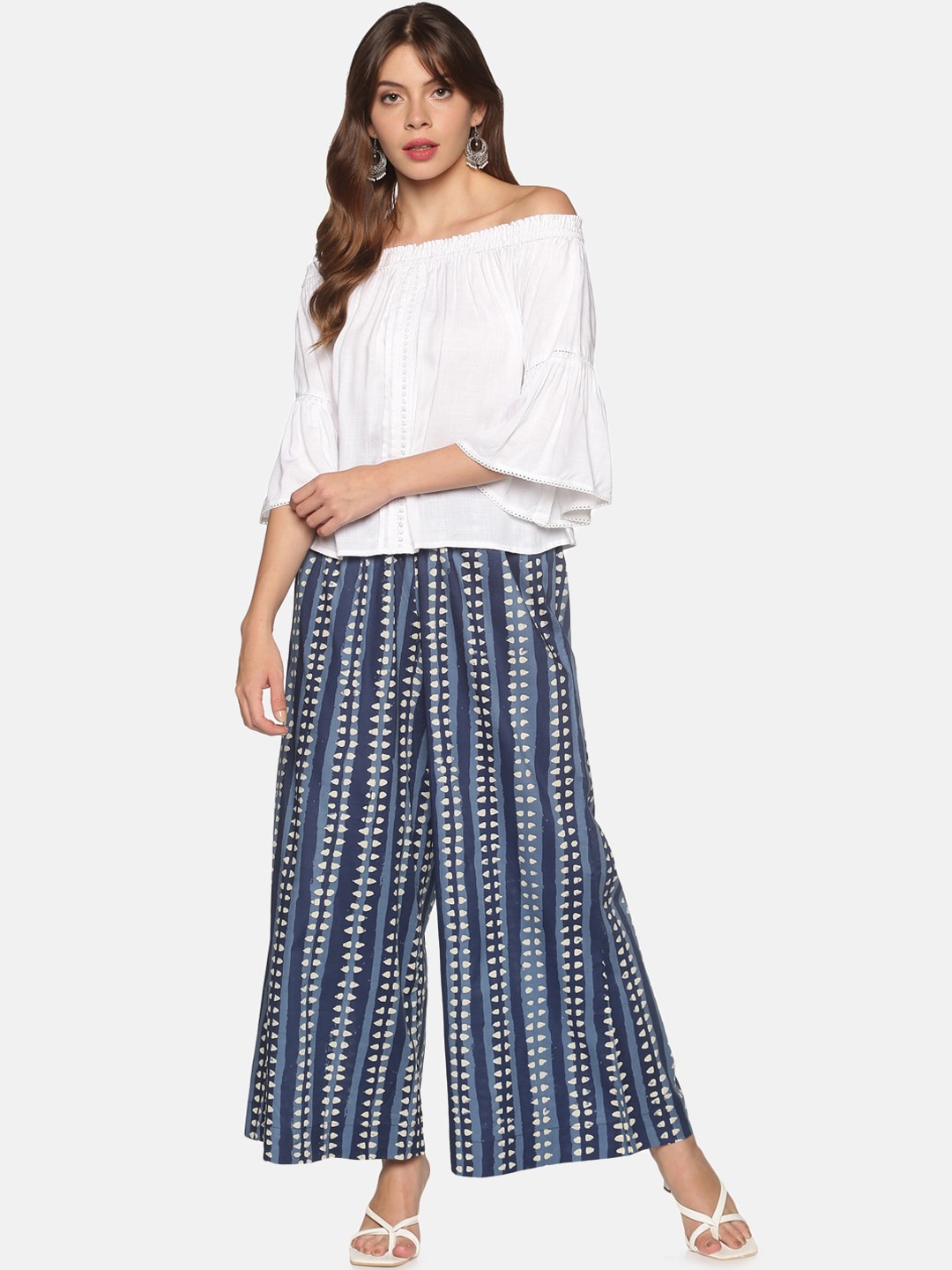 

Saffron Threads Women White Top with Palazzos